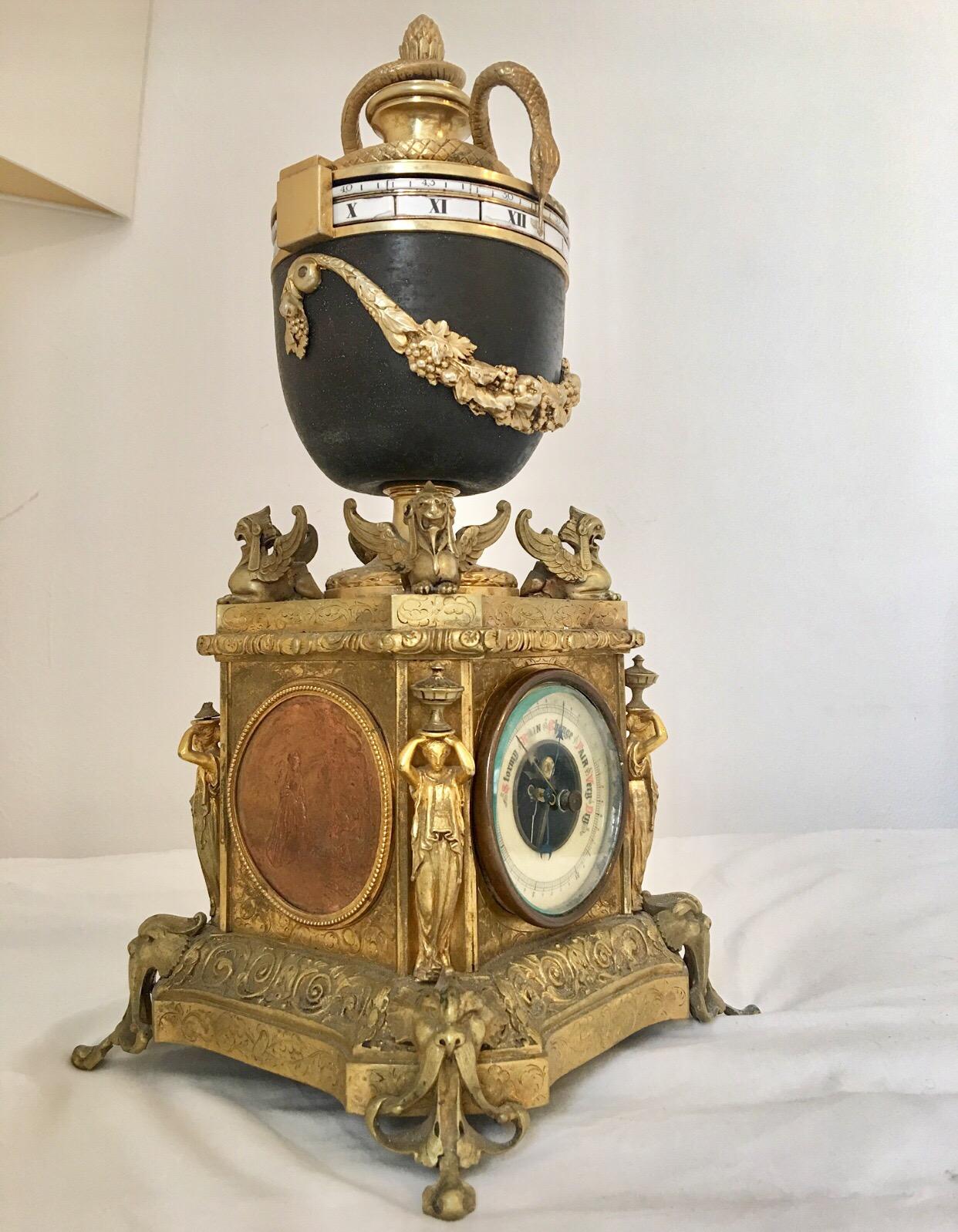 Antique French Annular Dial Striking Urn Clock and Barometer, circa 1880 4