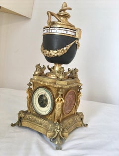 Antique French Annular Dial Striking Urn Clock and Barometer, circa 1880