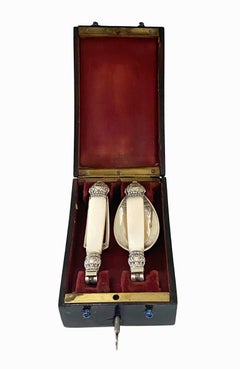 Antique French antique silver mop travel folding fork and spoon original box