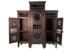 Antique French Apprentice Breton Three Door Cabinet With Central Window