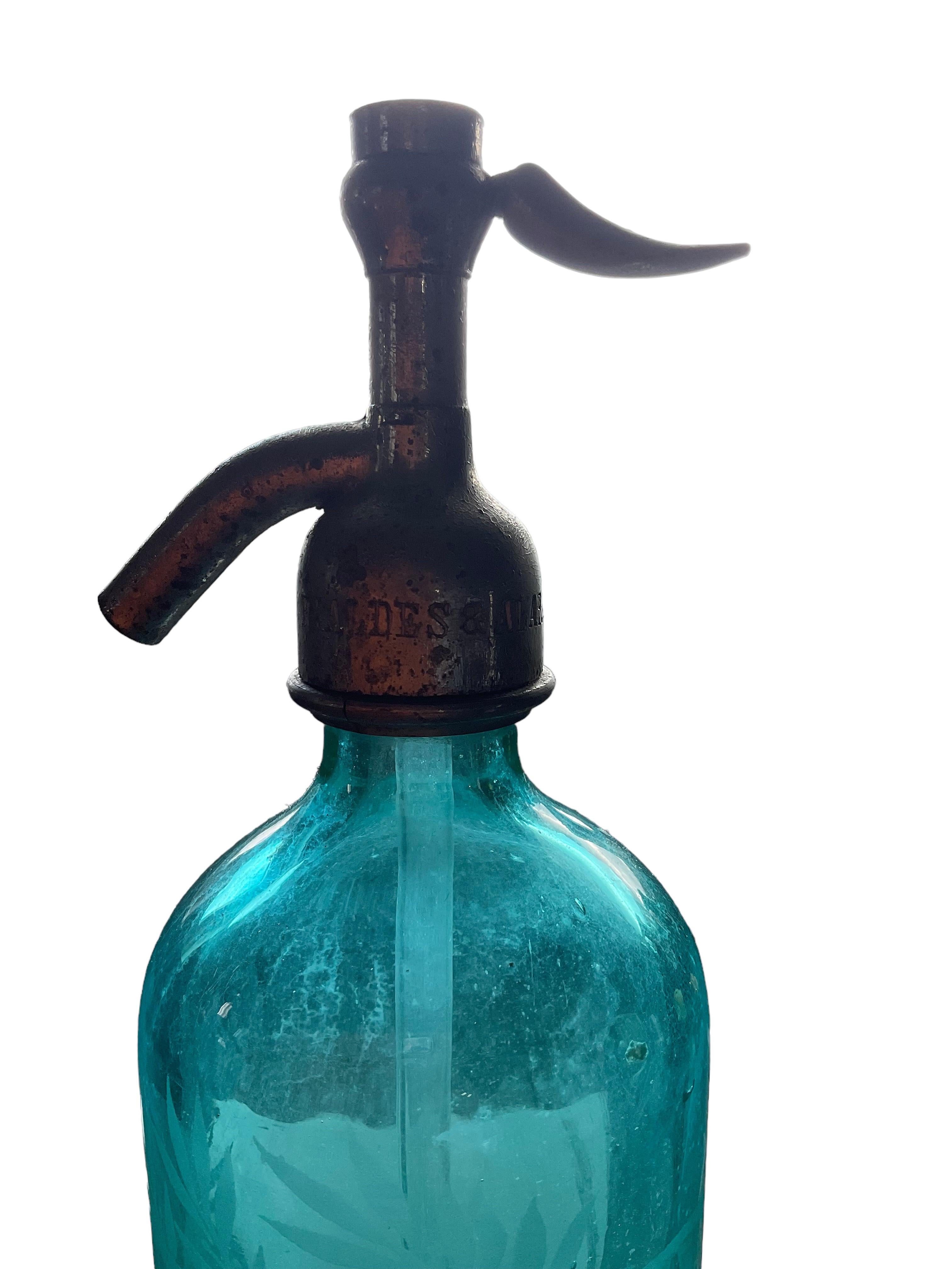 20th Century Antique French Aqua Blue J. Fialdes and ET Alary Soda Bottle