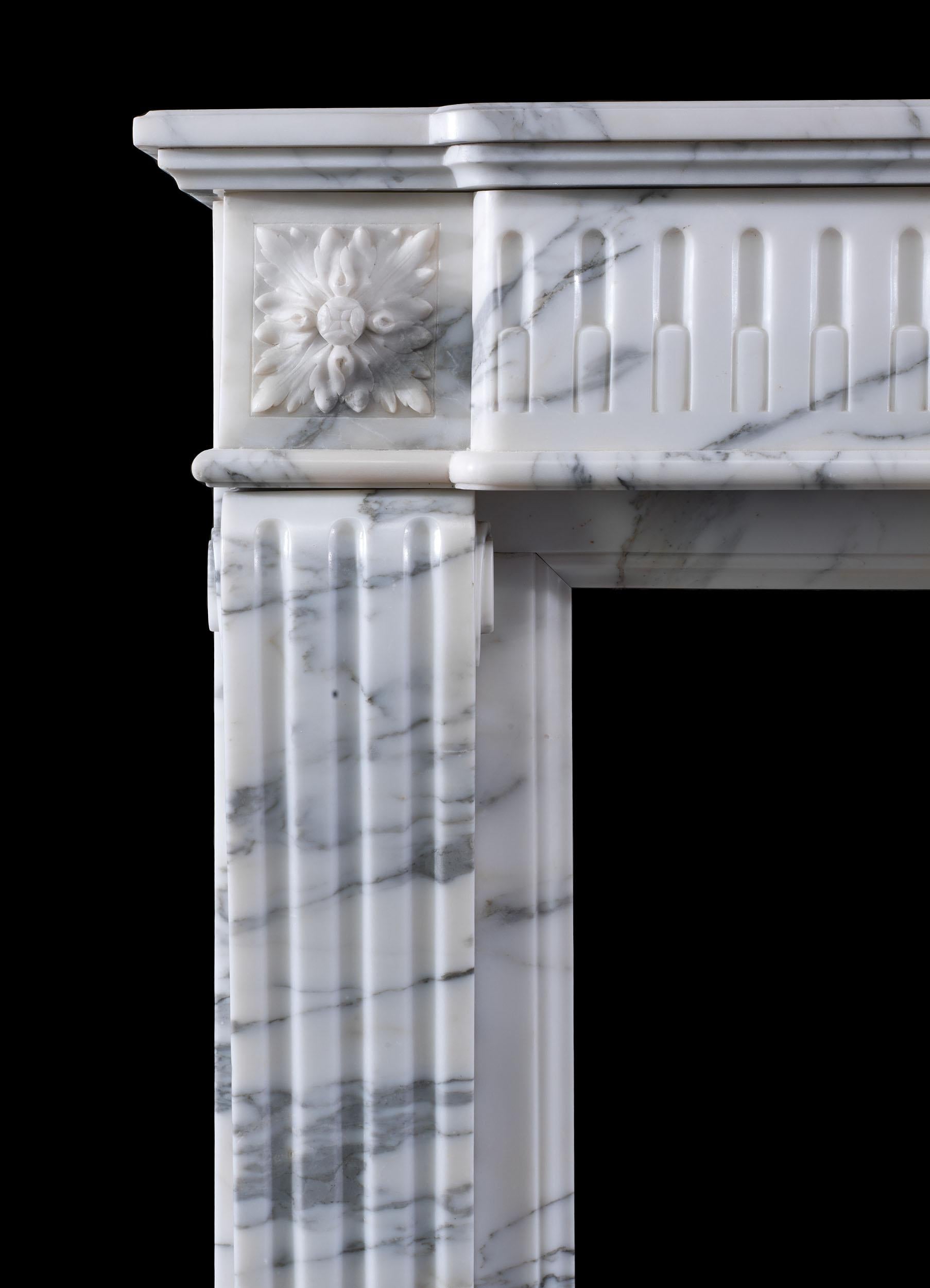 Antique French Arabescato Marble Louis XVI Fireplace In Good Condition In London, GB