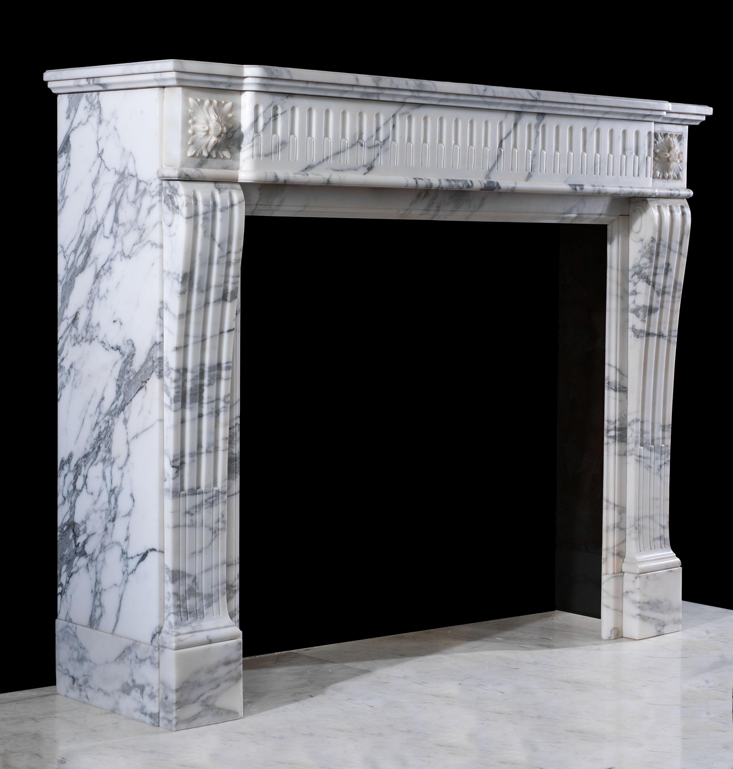 19th Century Antique French Arabescato Marble Louis XVI Fireplace