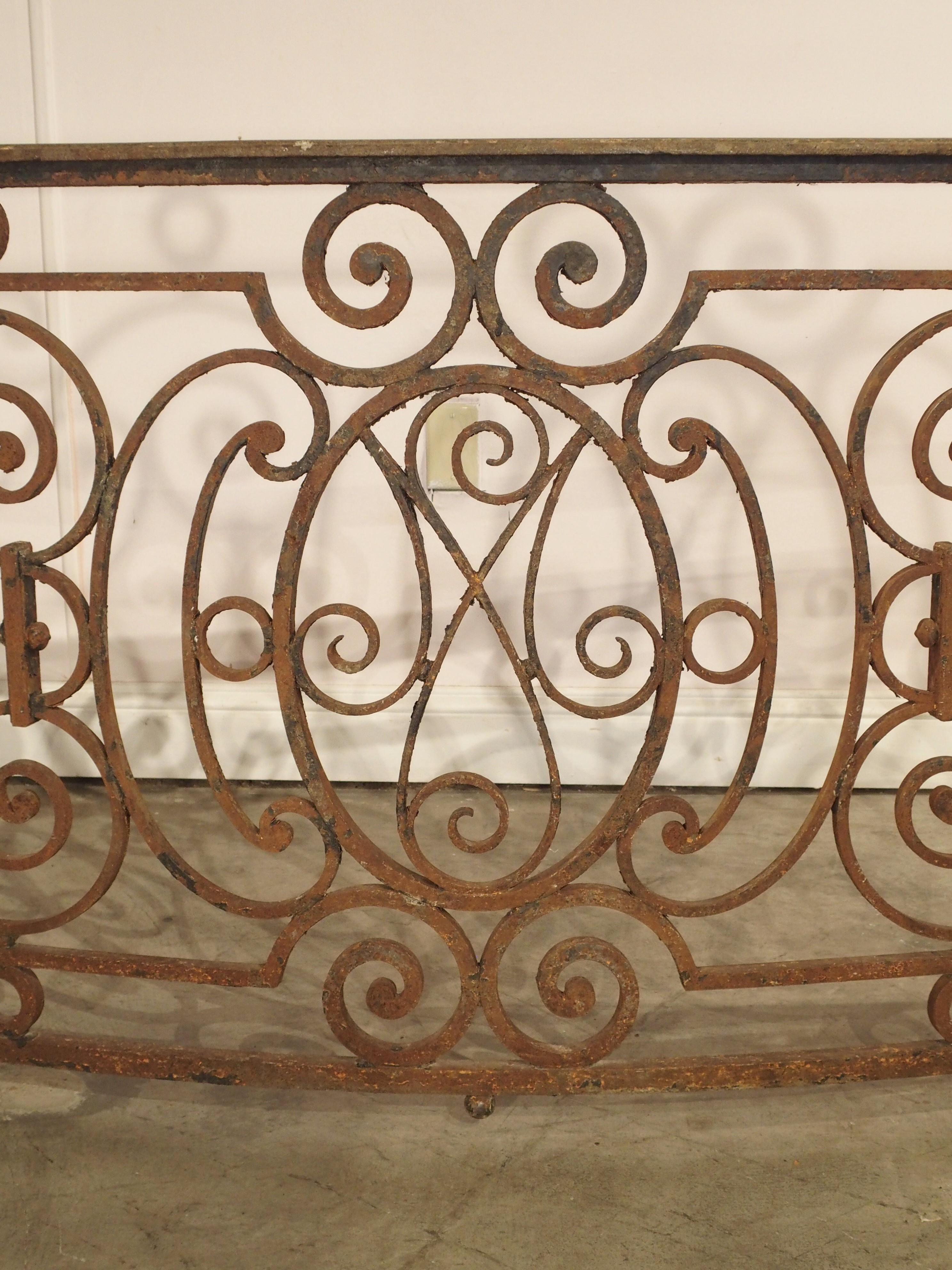 Painted Antique French Arbalete Shaped Wrought Iron Balcony Railing, 19th Century