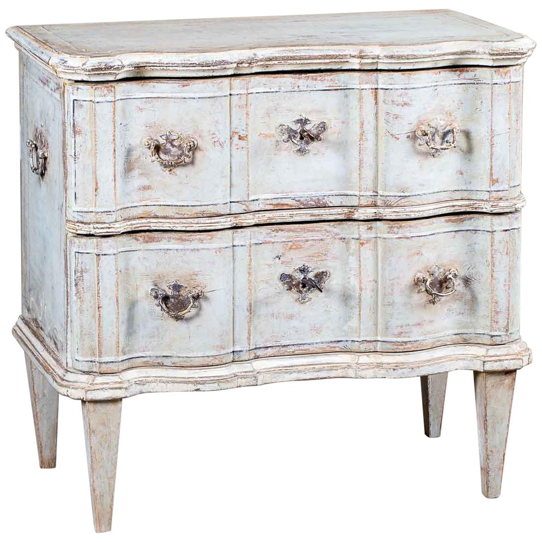 Antique French Arbalette Front Painted Chest Two Drawers, circa 1770 For Sale