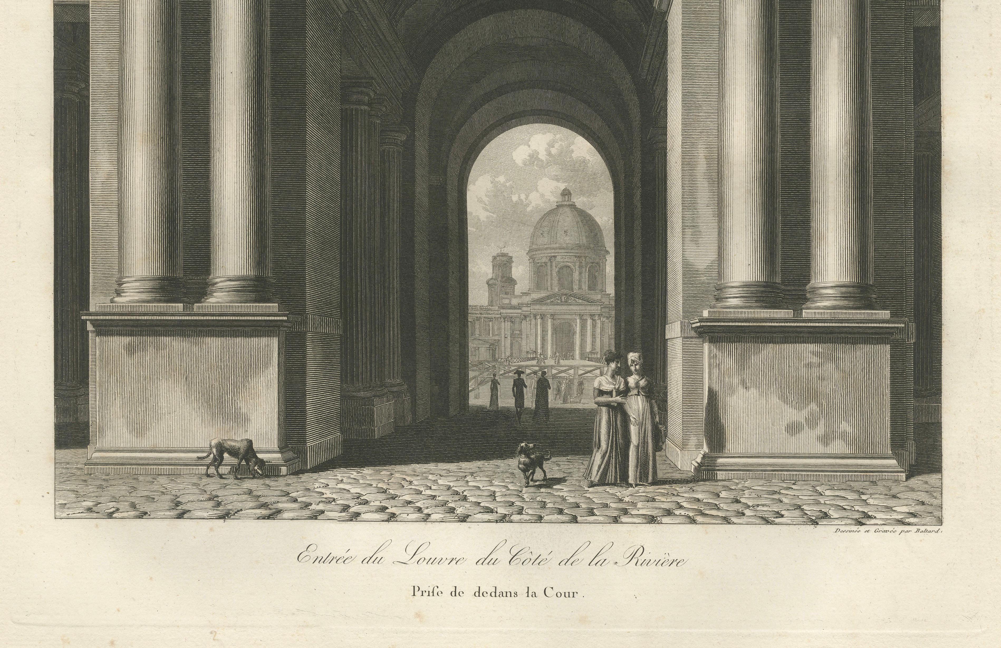 Antique French Architectural Engravings, Louvre Interior Arches Set of four 1803