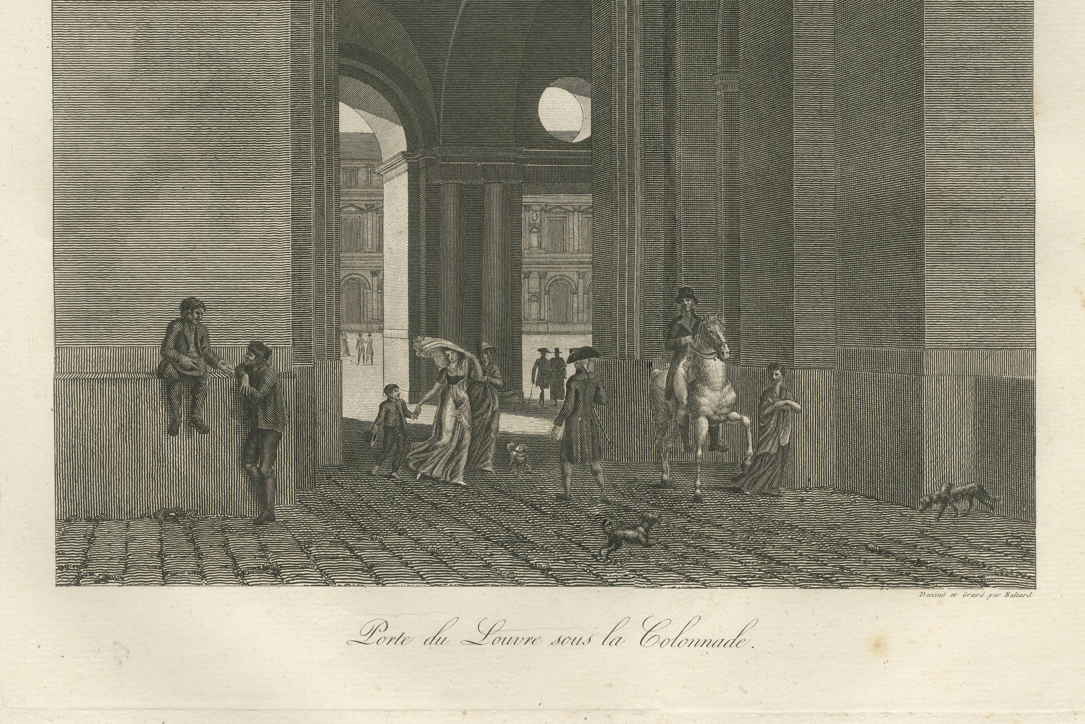 Antique French Architectural Engravings, Louvre Interior Arches Set of four 1803