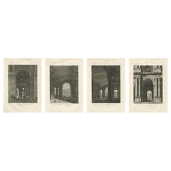 Antique French Architectural Engravings, Louvre Interior Arches Set of four 1803