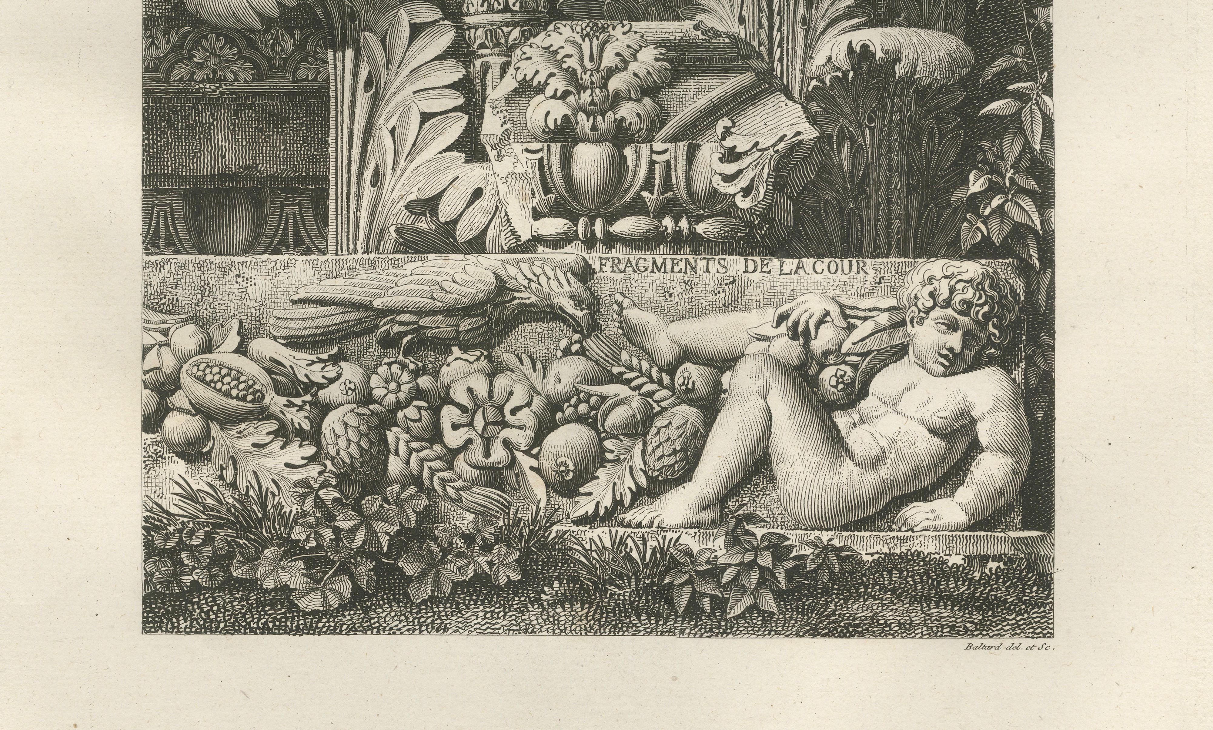 Antique French Architectural Engravings Pair, Baltard Louvre Plates, Paris 1803