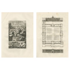 Antique French Architectural Engravings Pair, Baltard Louvre Plates, Paris 1803