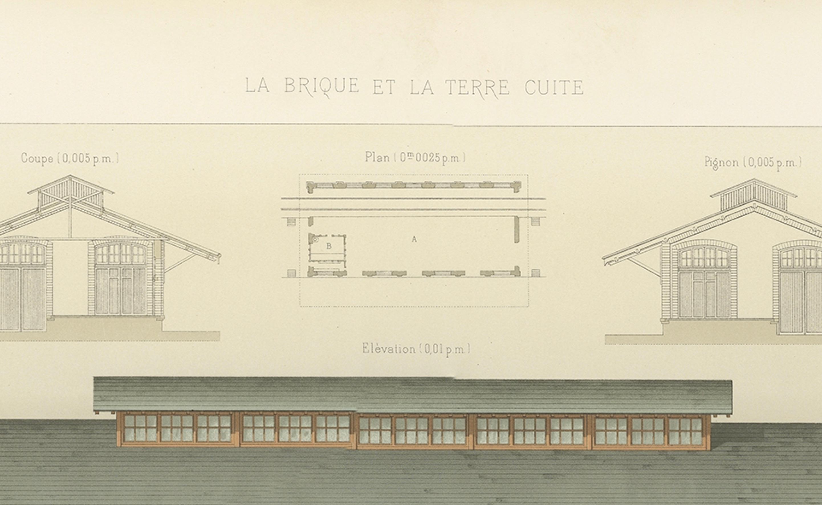 Antique French Architectural Print Halle à Marchandises by Chabat c.1900