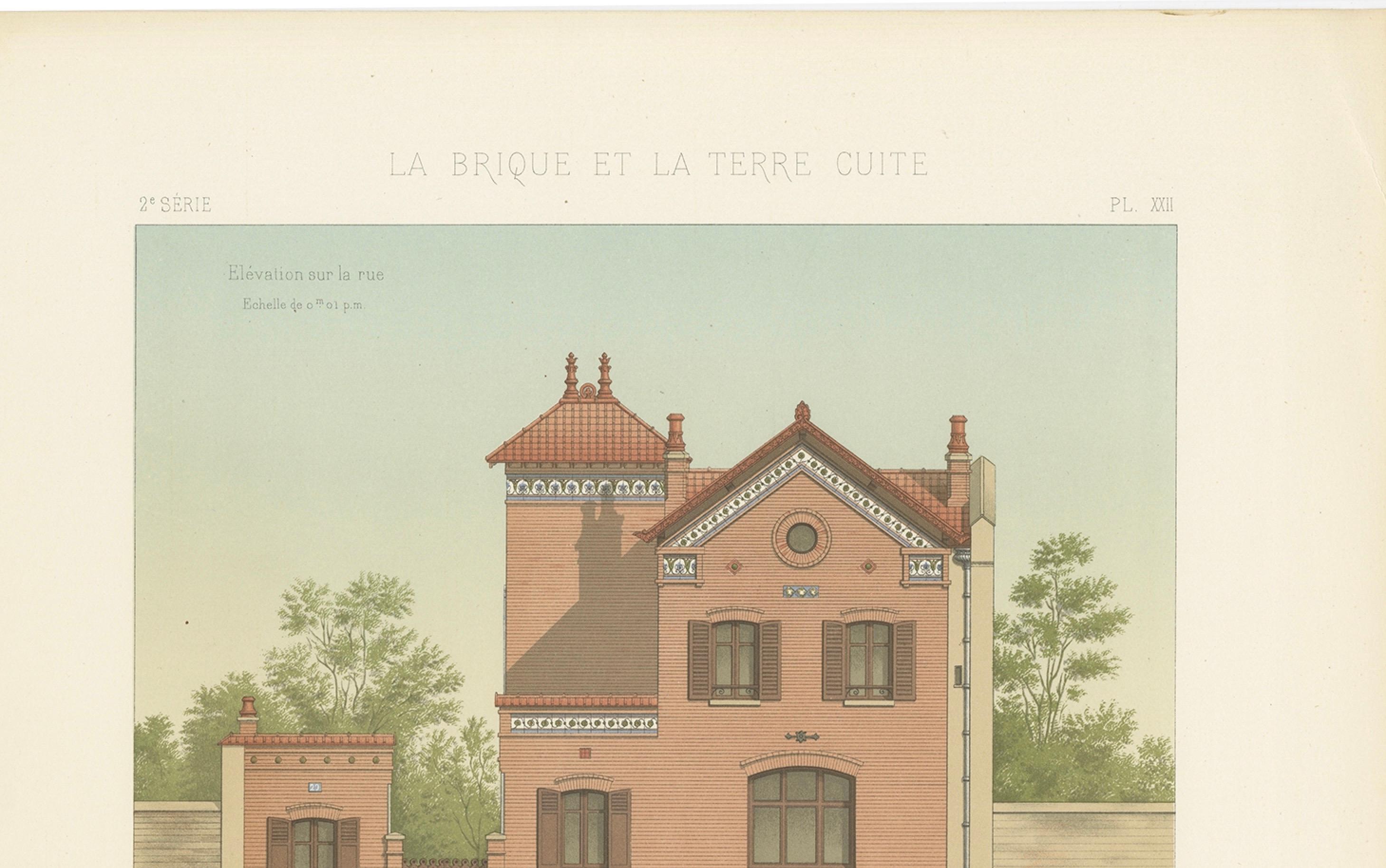 20th Century Antique French Architectural Print Maison Rue Friant by Chabat c.1900 For Sale