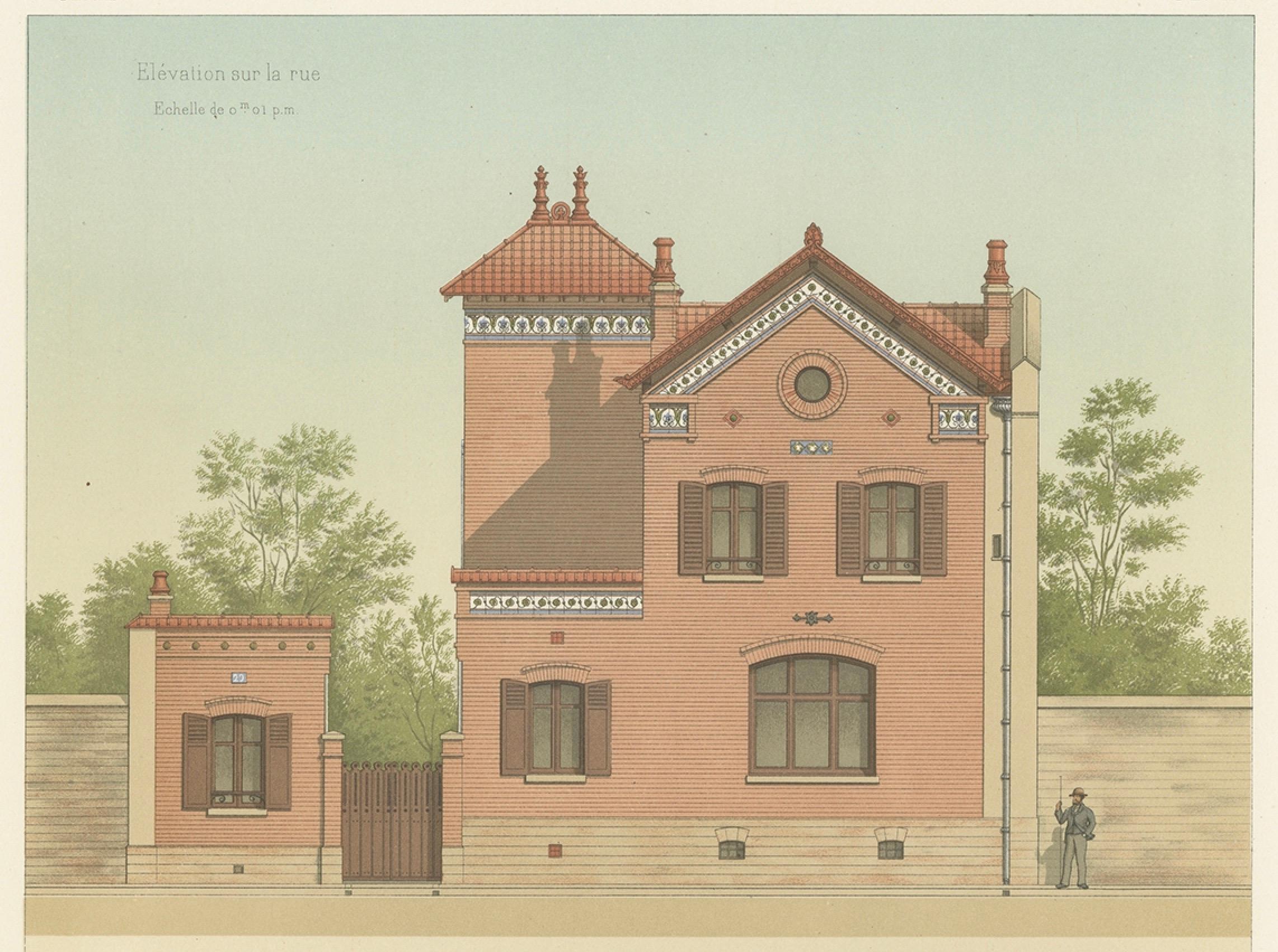 Antique French Architectural Print Maison Rue Friant by Chabat c.1900 For Sale 1