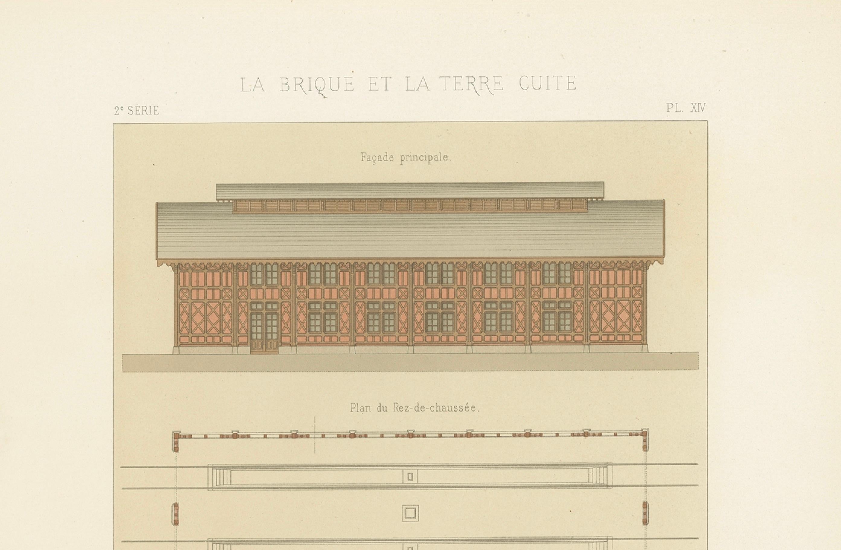 Antique French Architectural Print Remise de Locomotives by Pierre Chabat c.1900 In Good Condition For Sale In Langweer, NL
