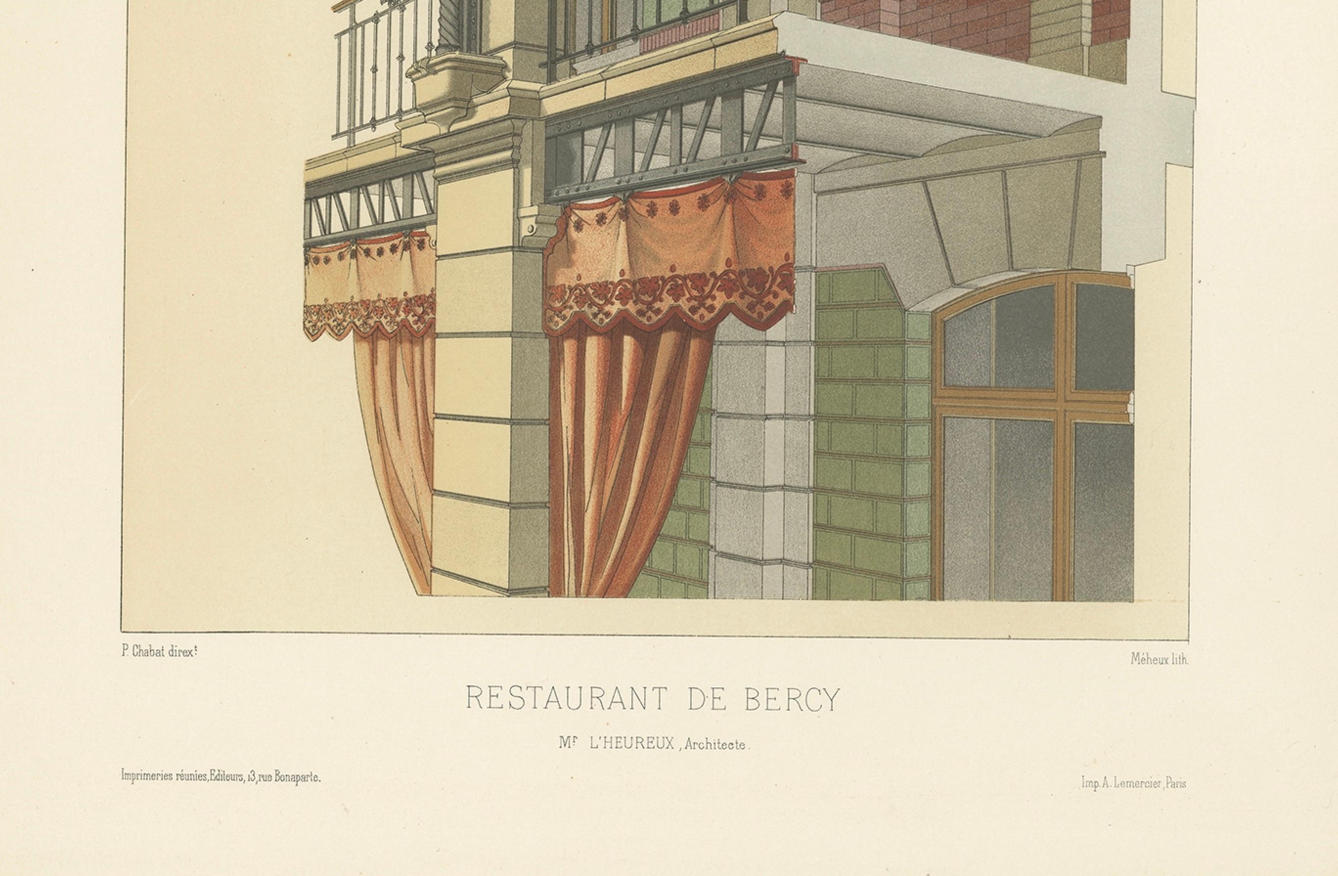 Antique French Architectural Print Restaurant de Bercy by Chabat c.1900 In Good Condition For Sale In Langweer, NL