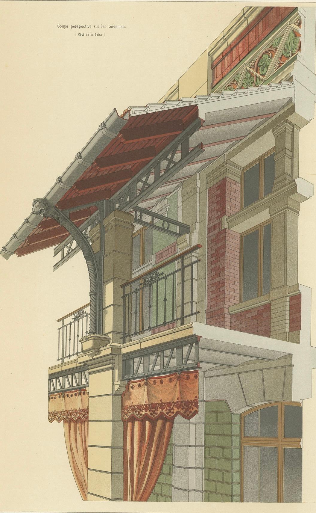 Antique French Architectural Print Restaurant de Bercy by Chabat c.1900 For Sale 1