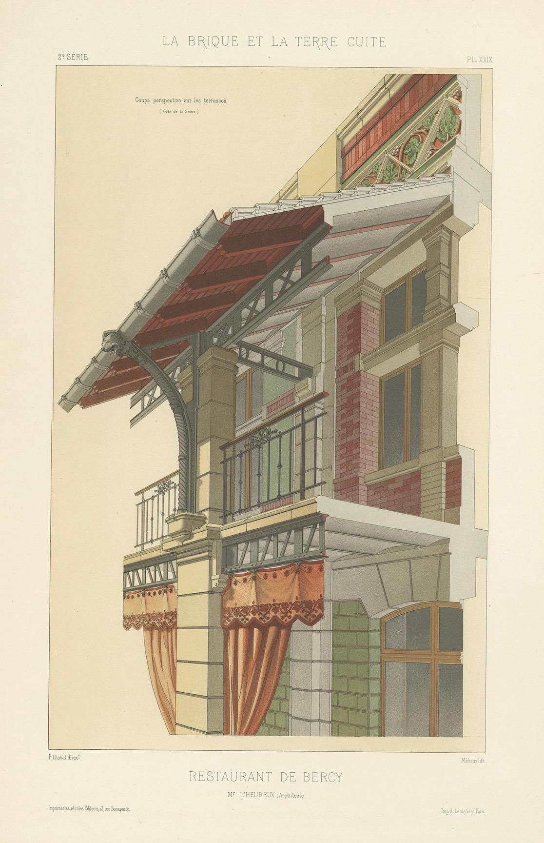 Antique French Architectural Print Restaurant de Bercy by Chabat c.1900 For Sale 2