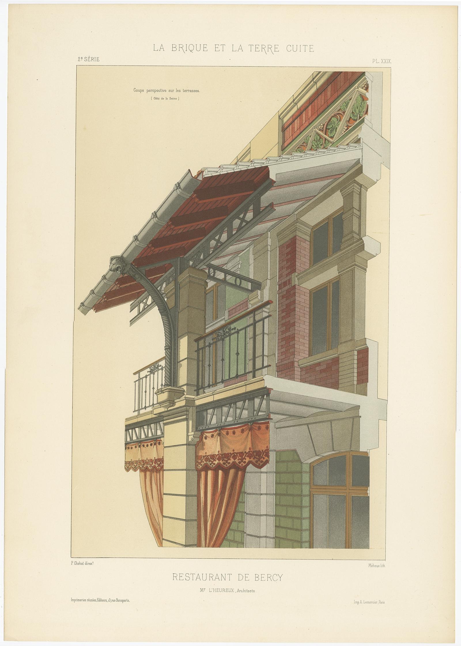 Antique French Architectural Print Restaurant de Bercy by Chabat c.1900 For Sale 3