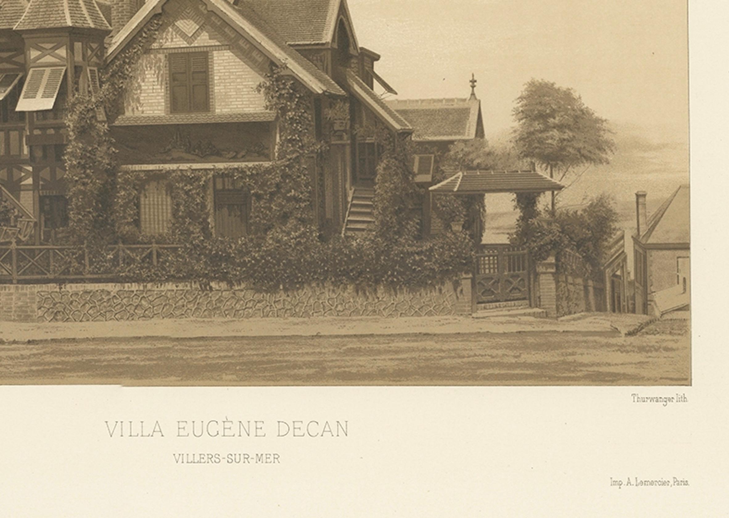 Antique French Architectural Print Villa Eugène Decan by Pierre Chabat c.1900 In Good Condition For Sale In Langweer, NL