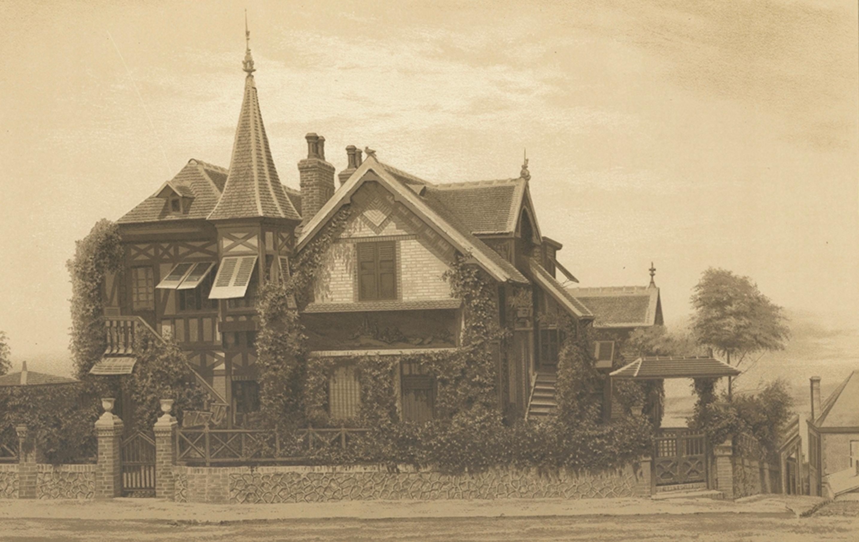 20th Century Antique French Architectural Print Villa Eugène Decan by Pierre Chabat c.1900 For Sale