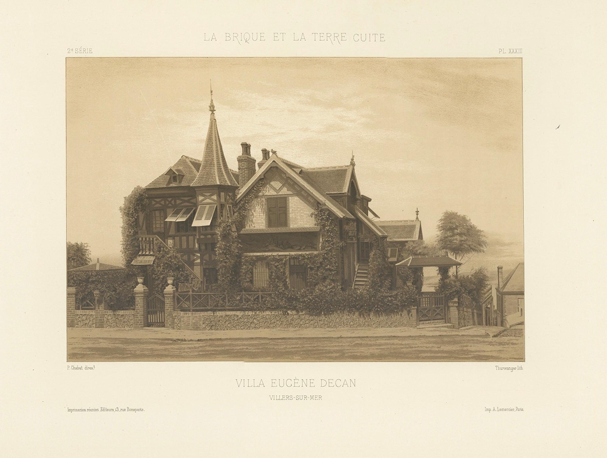 Paper Antique French Architectural Print Villa Eugène Decan by Pierre Chabat c.1900 For Sale