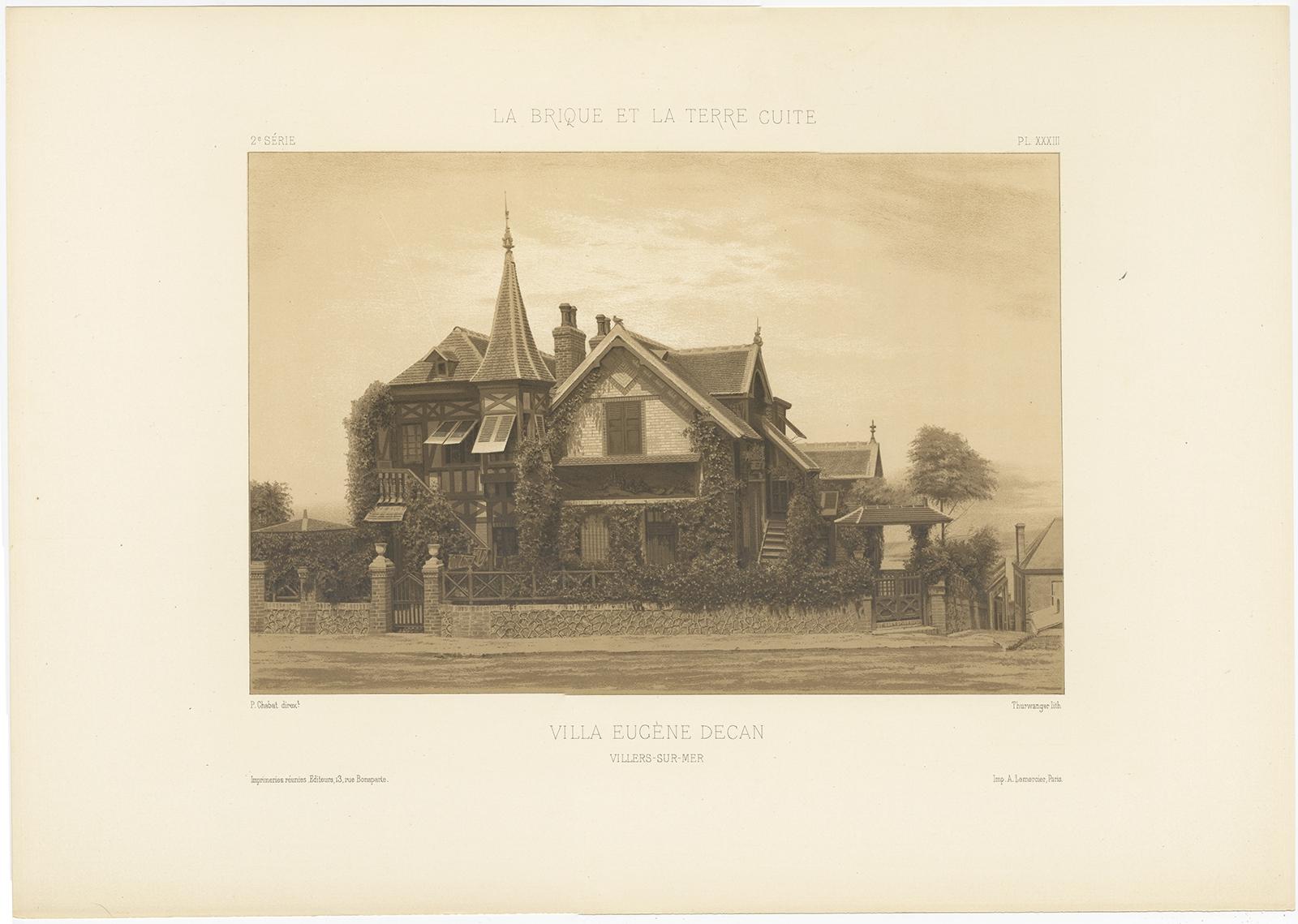 Antique French Architectural Print Villa Eugène Decan by Pierre Chabat c.1900 For Sale 1