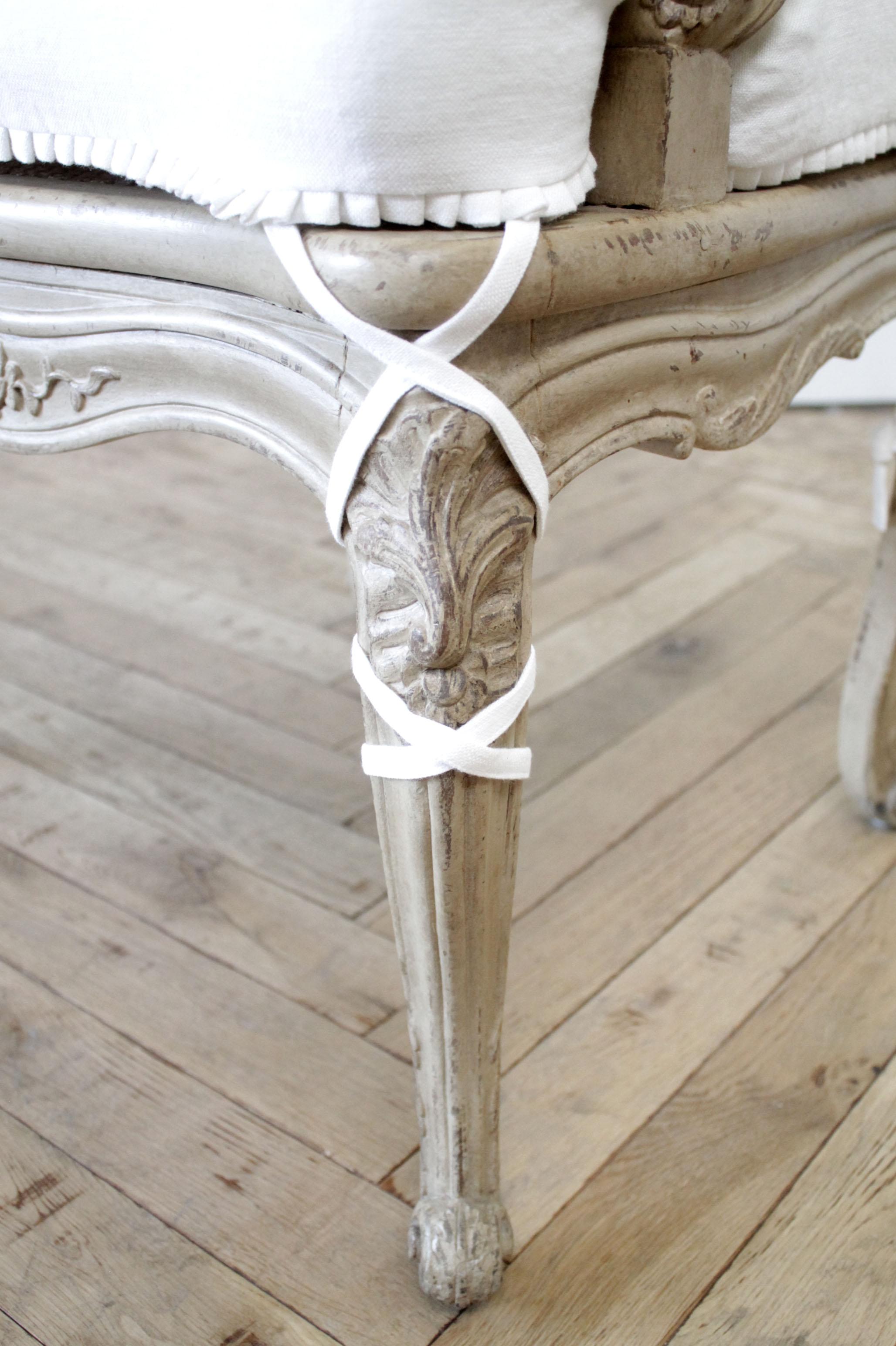 Antique French Armchair in Original Painted Finish and White Linen 1