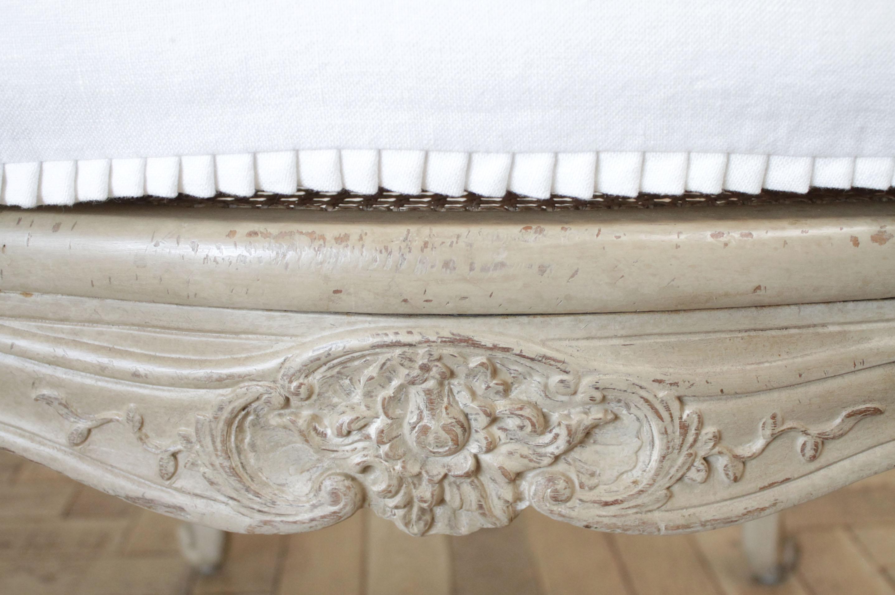 Antique French Armchair in Original Painted Finish and White Linen 2
