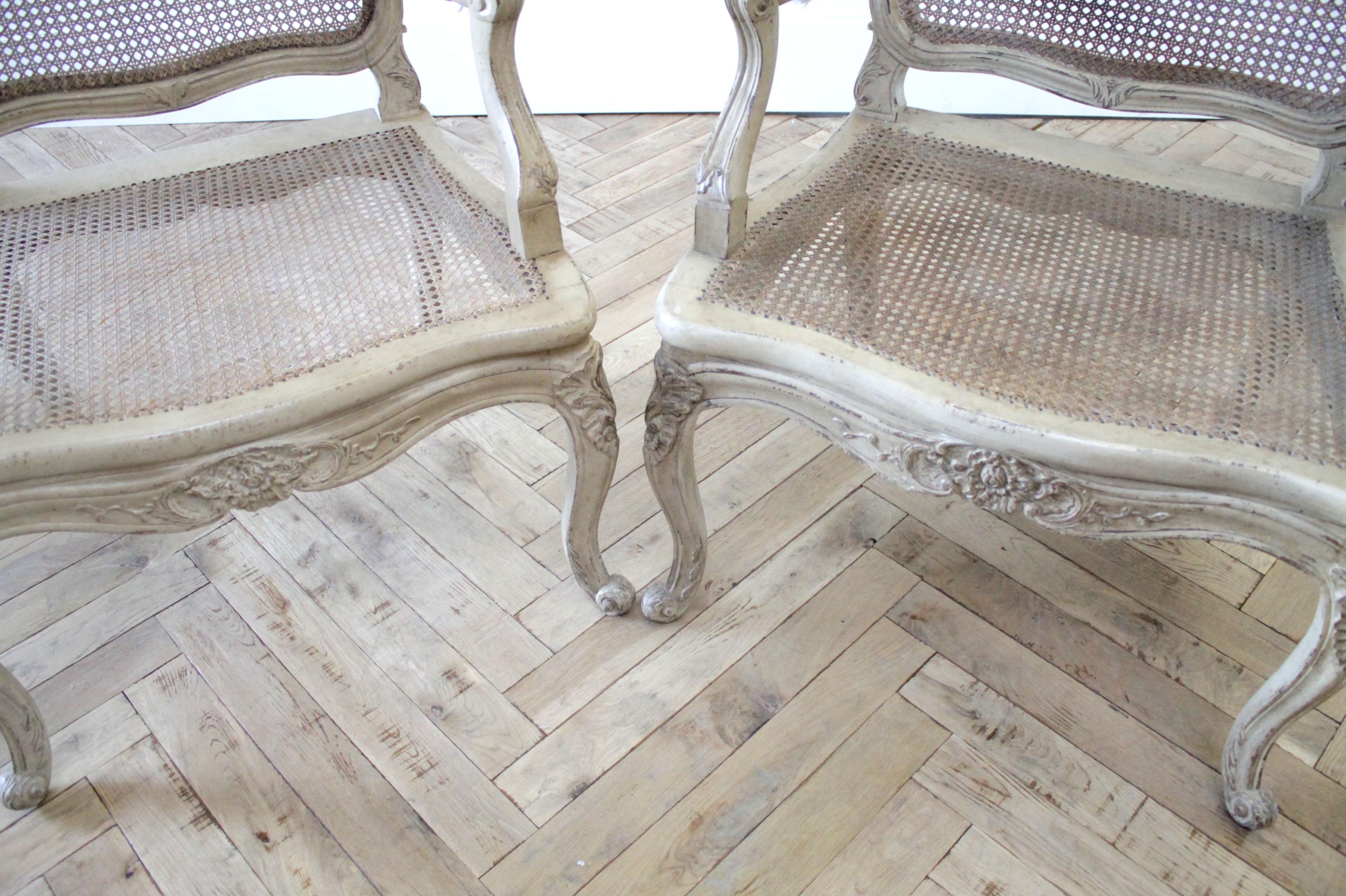 Antique French Armchair in Original Painted Finish and White Linen 7
