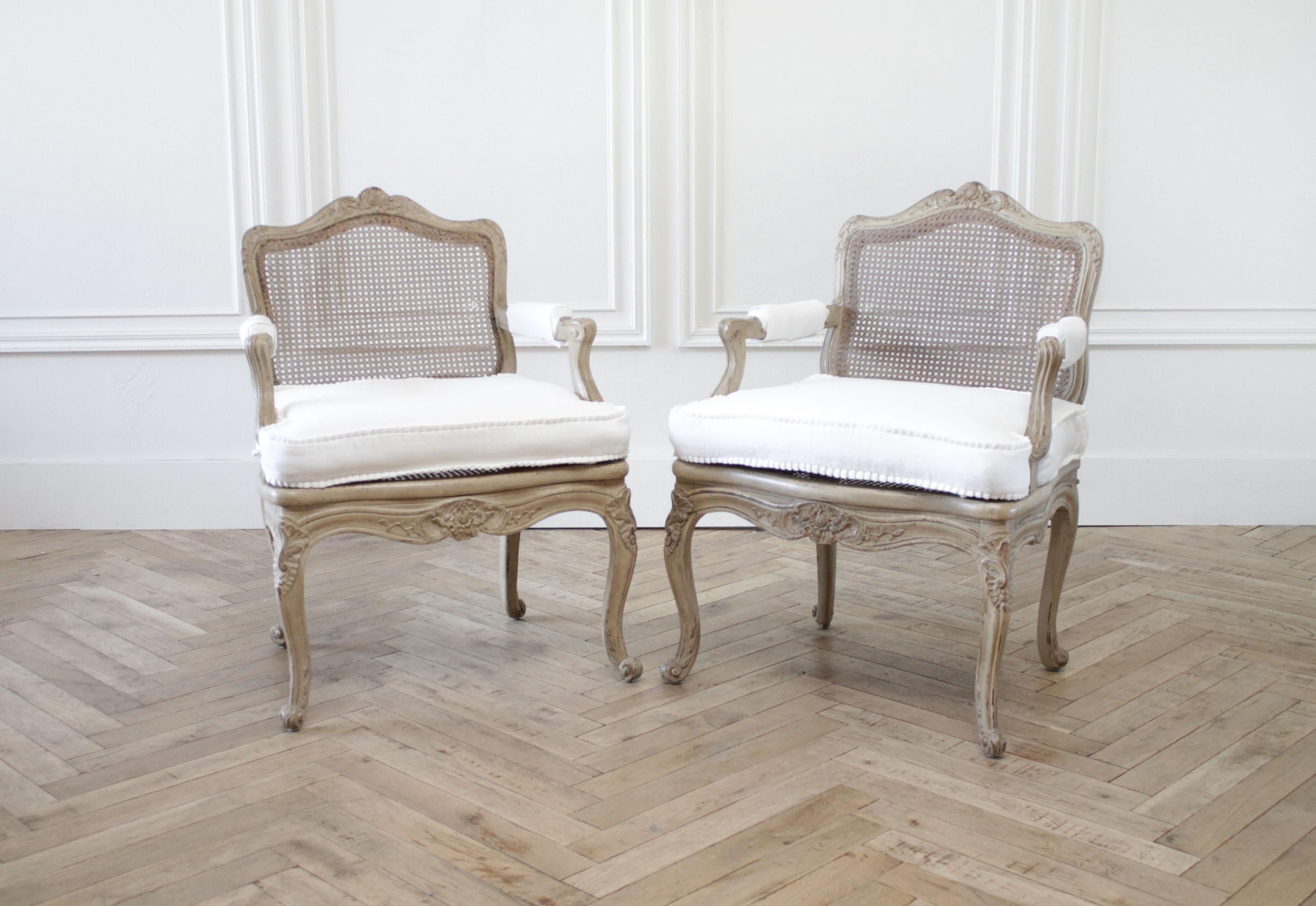 Antique French Armchair in Original Painted Finish and White Linen 8