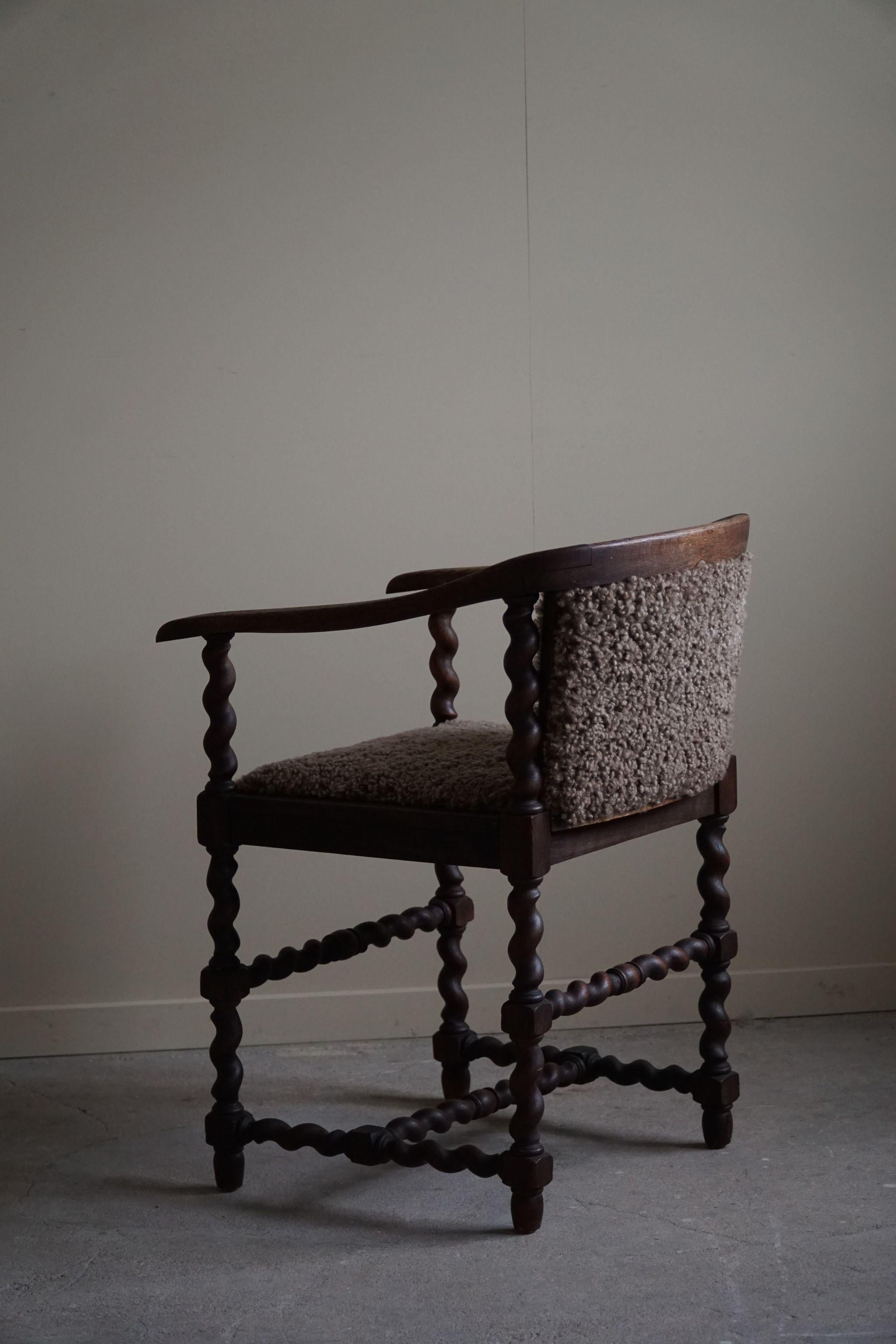 Antique French Armchair, Barley Twisted, Reupholstered in Lambswool, 19th C For Sale 6