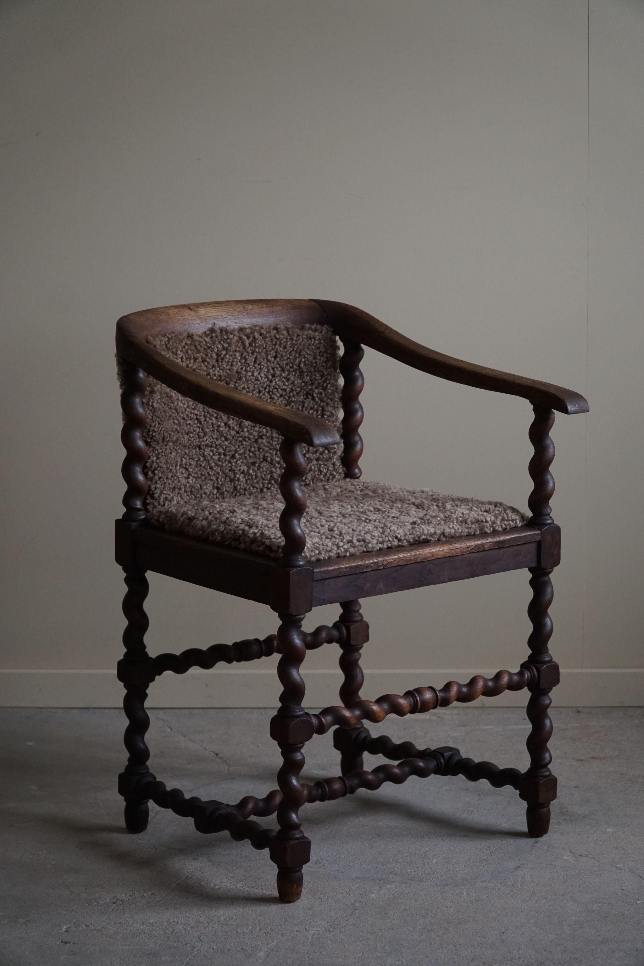 Antique French Armchair, Barley Twisted, Reupholstered in Lambswool, 19th C For Sale 8
