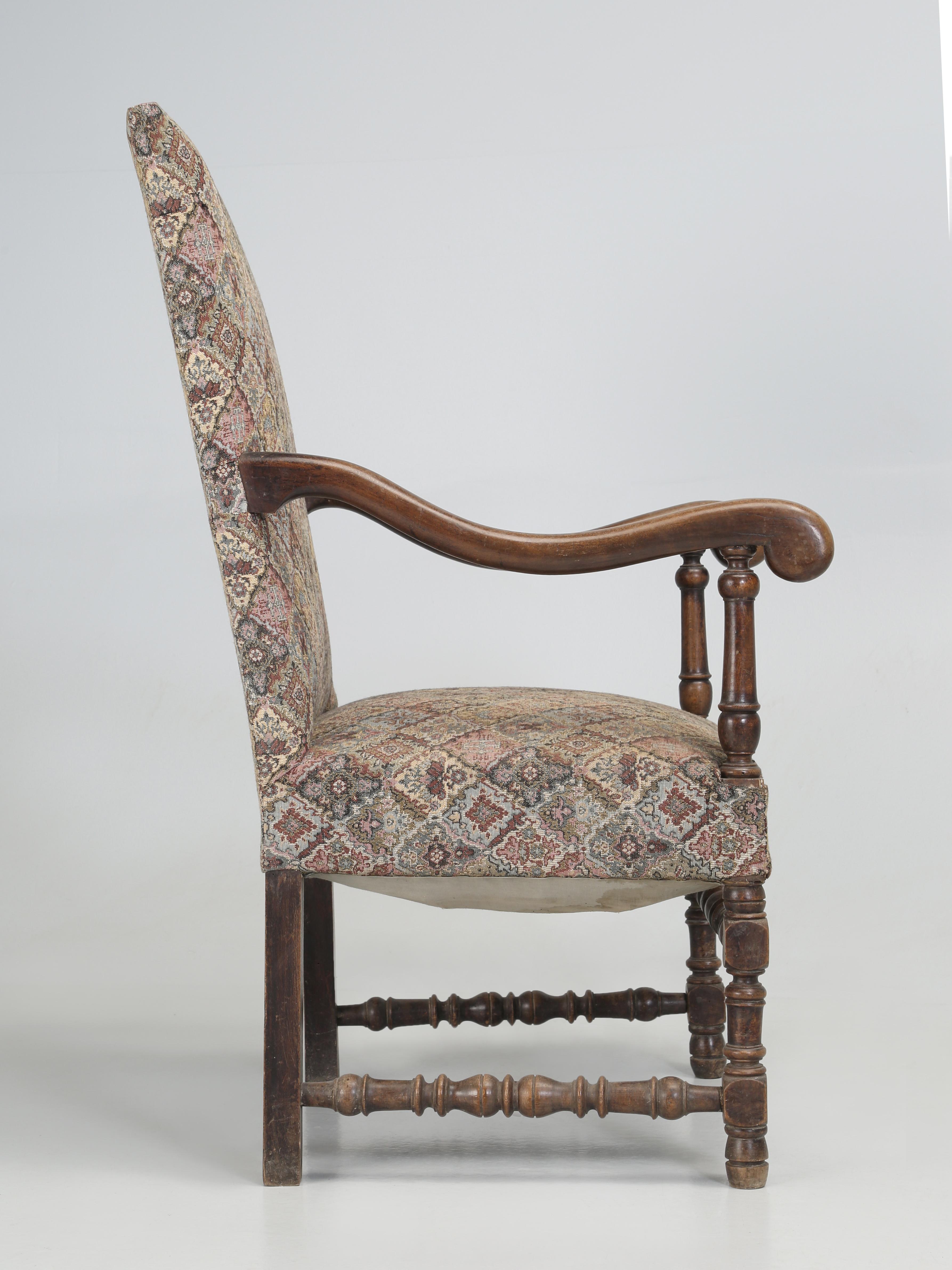 Antique French Armchair in the Style of Louis XIII in Unrestored Condition For Sale 5