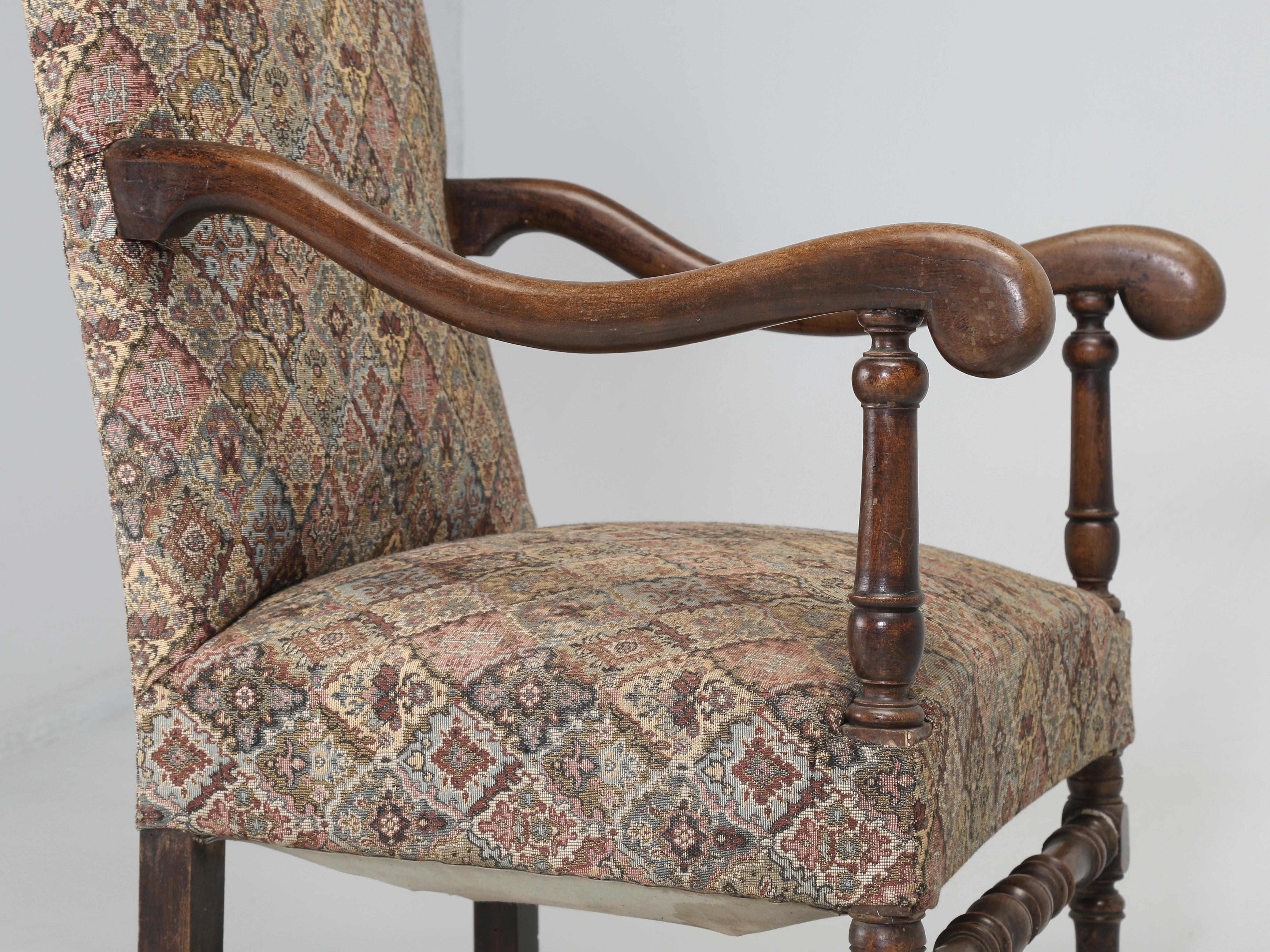 Antique French Armchair in the Style of Louis XIII in Unrestored Condition In Good Condition For Sale In Chicago, IL