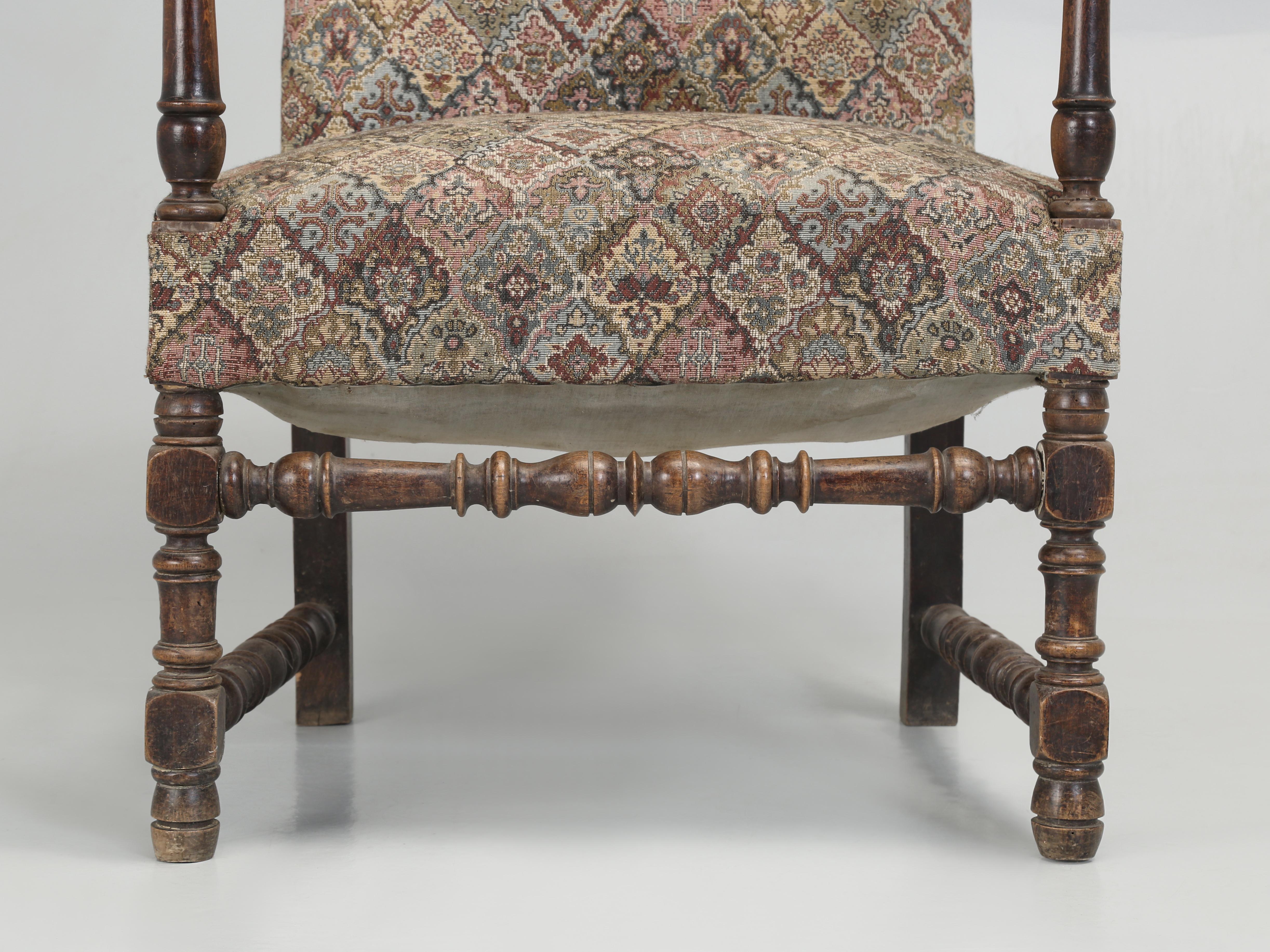 Upholstery Antique French Armchair in the Style of Louis XIII in Unrestored Condition For Sale
