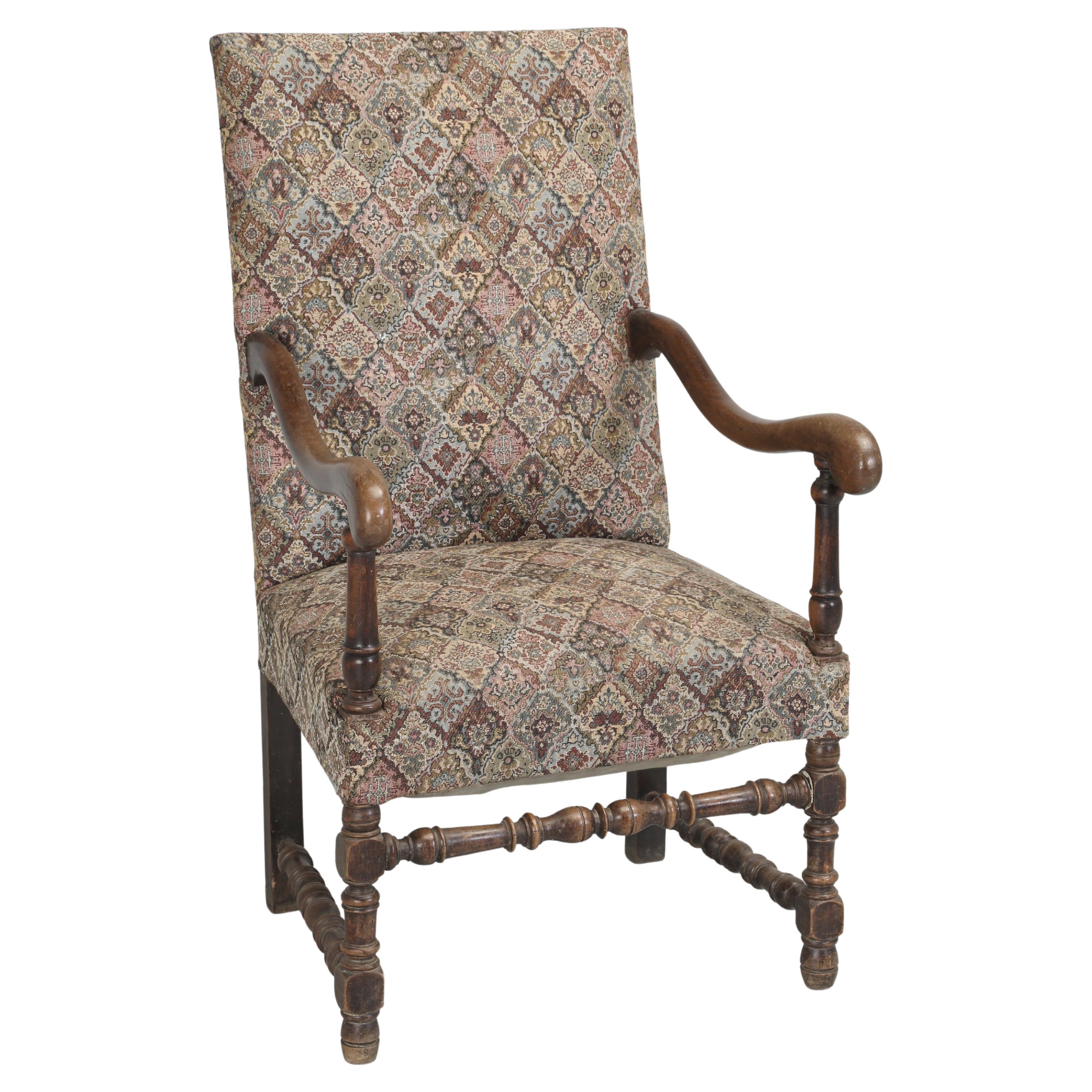 Antique French Armchair in the Style of Louis XIII in Unrestored Condition For Sale