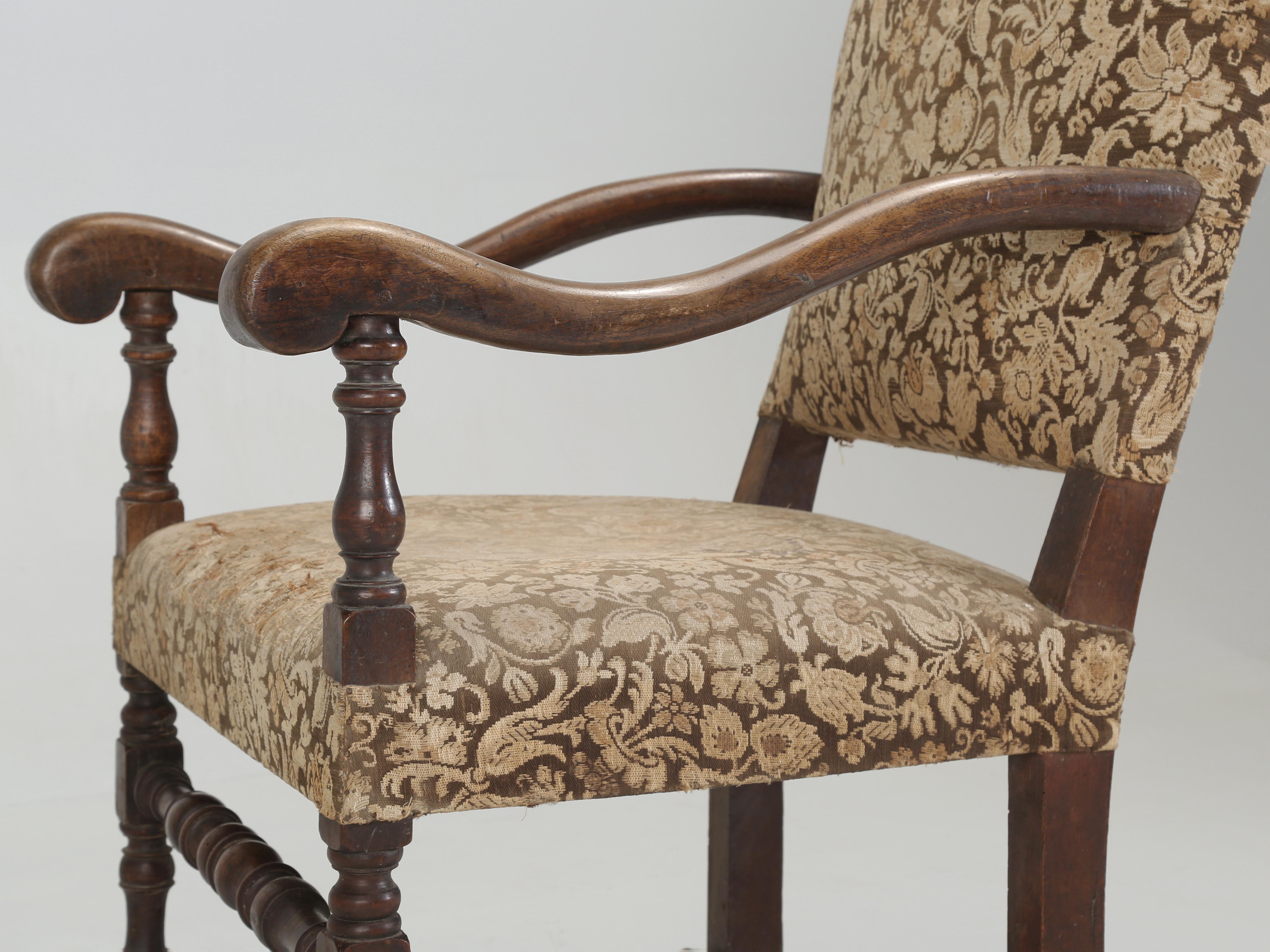 Upholstery Antique French Armchair or Throne Chair Over 100-Years Old Unrestored Condition