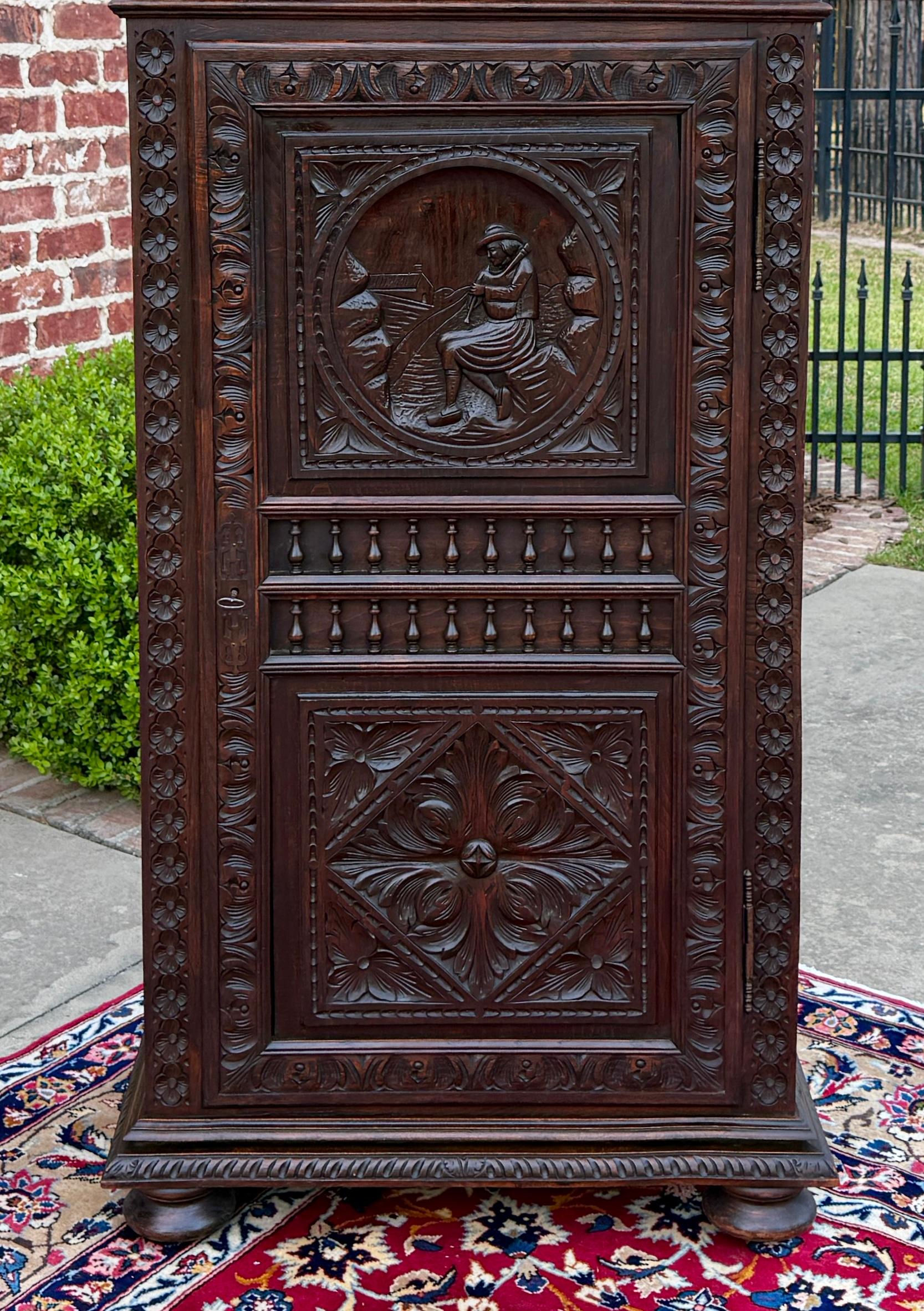 Stile provenzale Antique French Armoire Cupboard Linen Cabinet Breton Bonnetiere Chestnut 19th in vendita