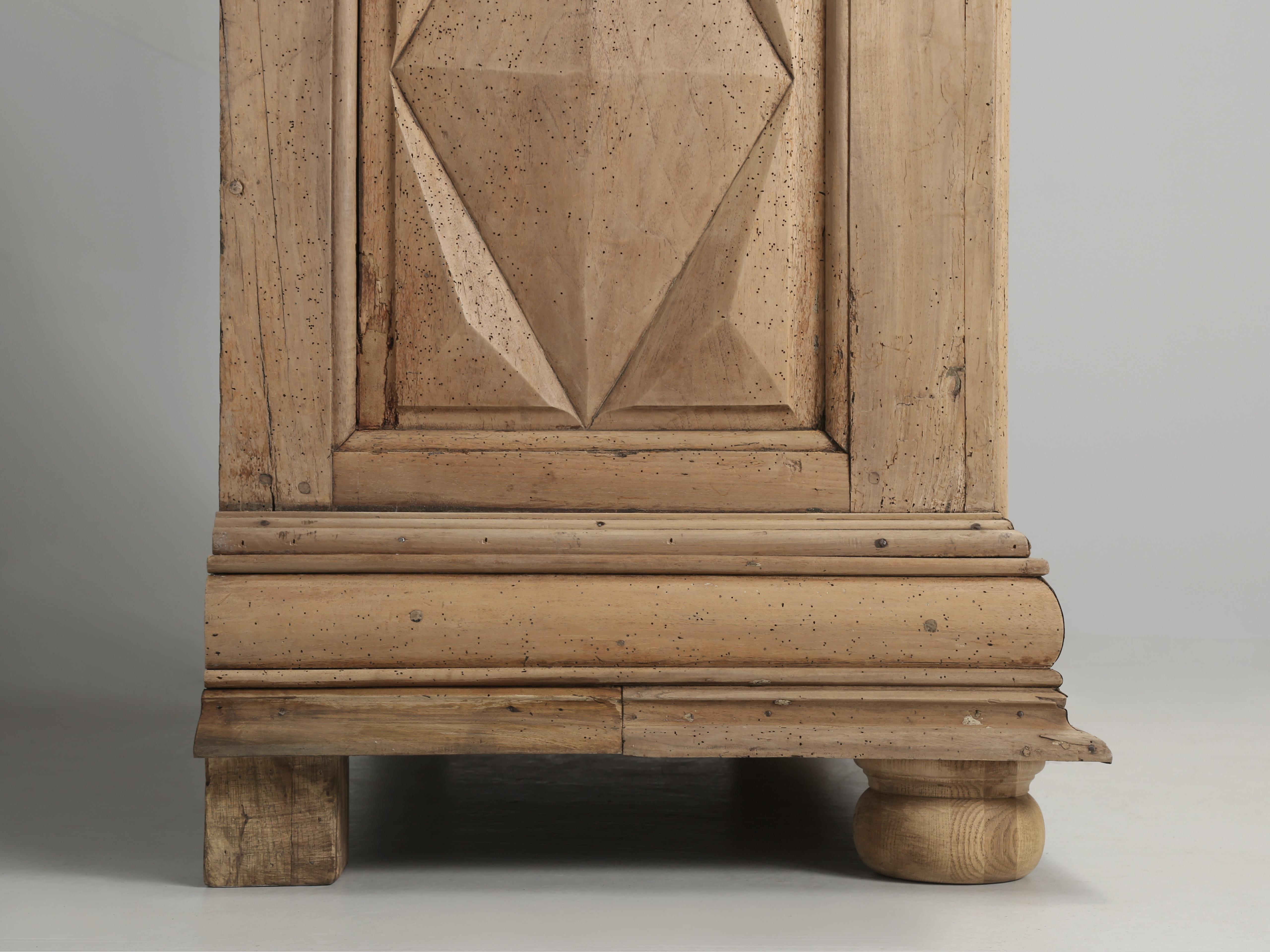 Hand-Carved Antique French Armoire in Natural Washed Walnut Very Original Over 300-Years Old
