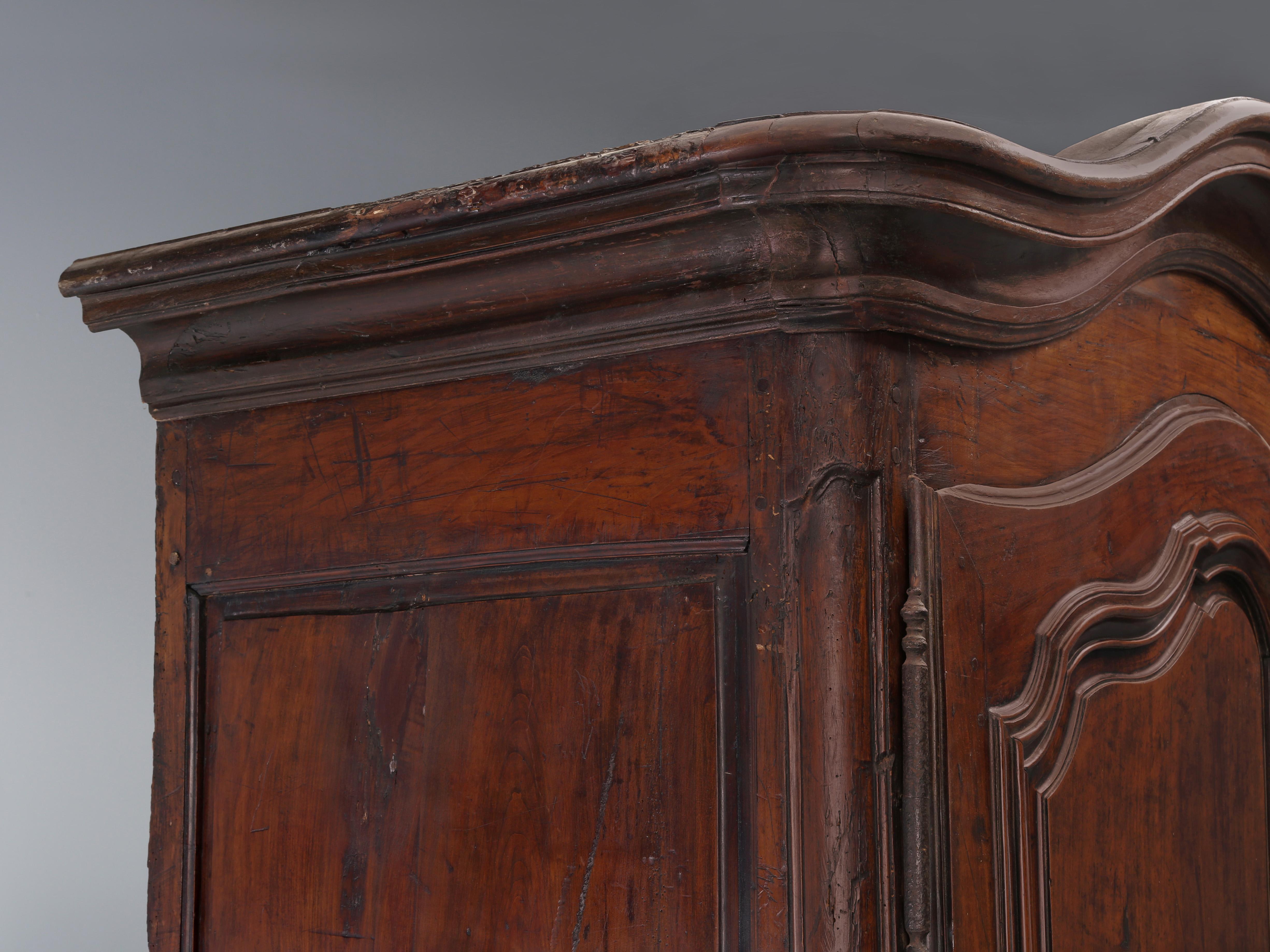 Louis XV Antique French Armoire Rare Double Bonnet Style Very Original and Nice c1700's  For Sale