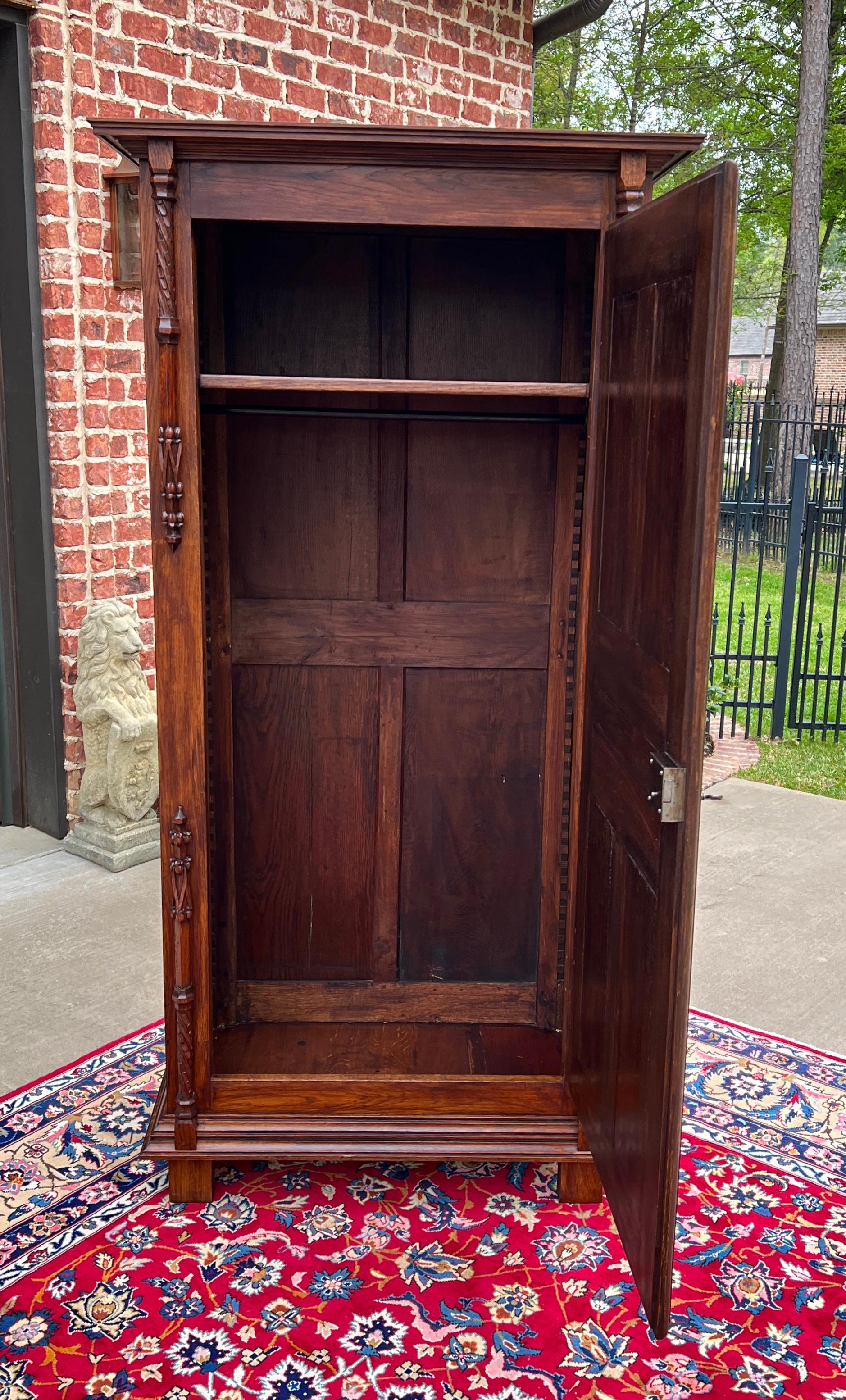 Antique French Armoire Wardrobe Cabinet Linen Closet Gothic Revival Oak c. 1880s 5