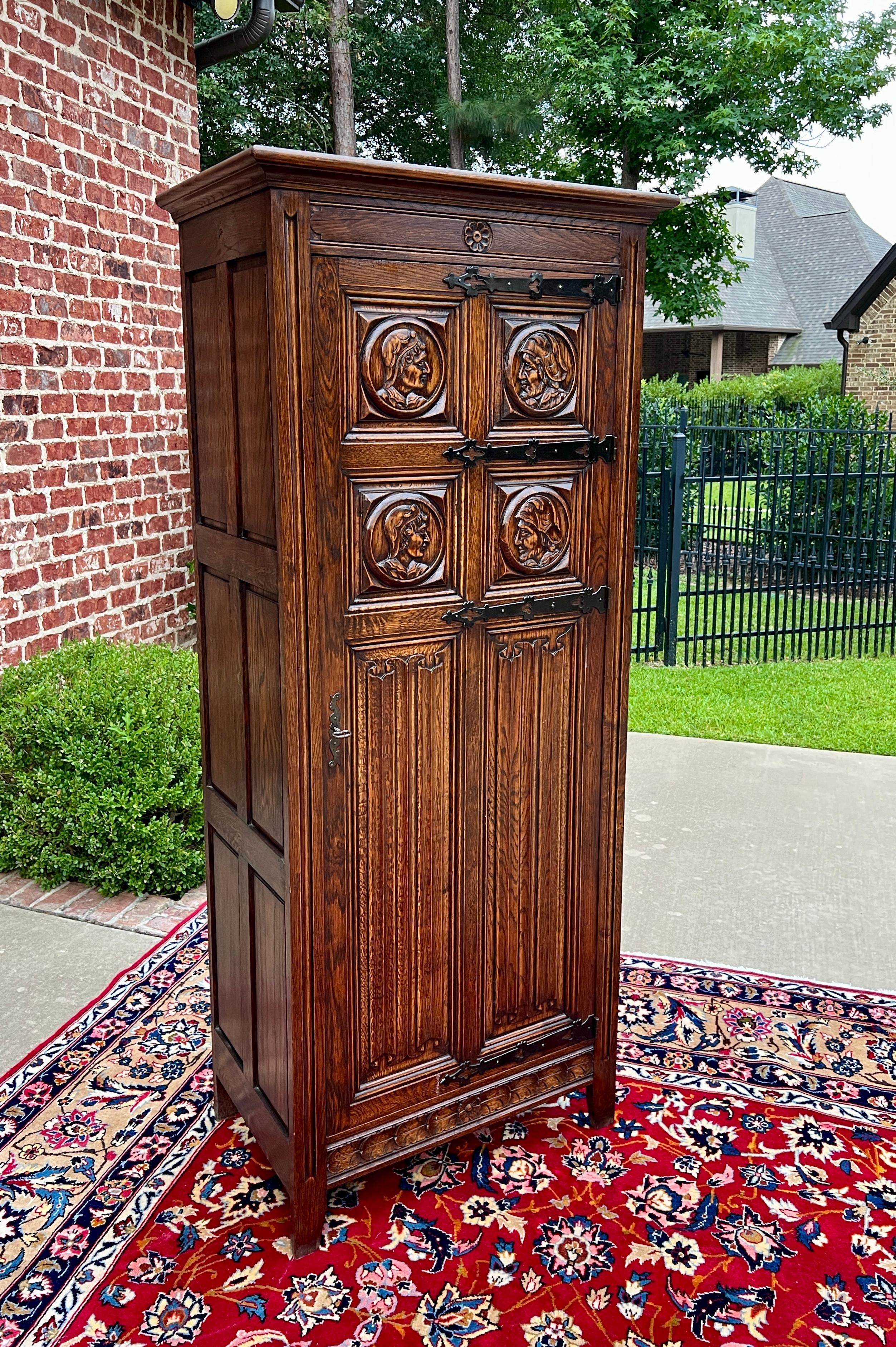 Antique French Armoire Wardrobe Cabinet Linen Closet Gothic Revival Oak c. 1920s 2