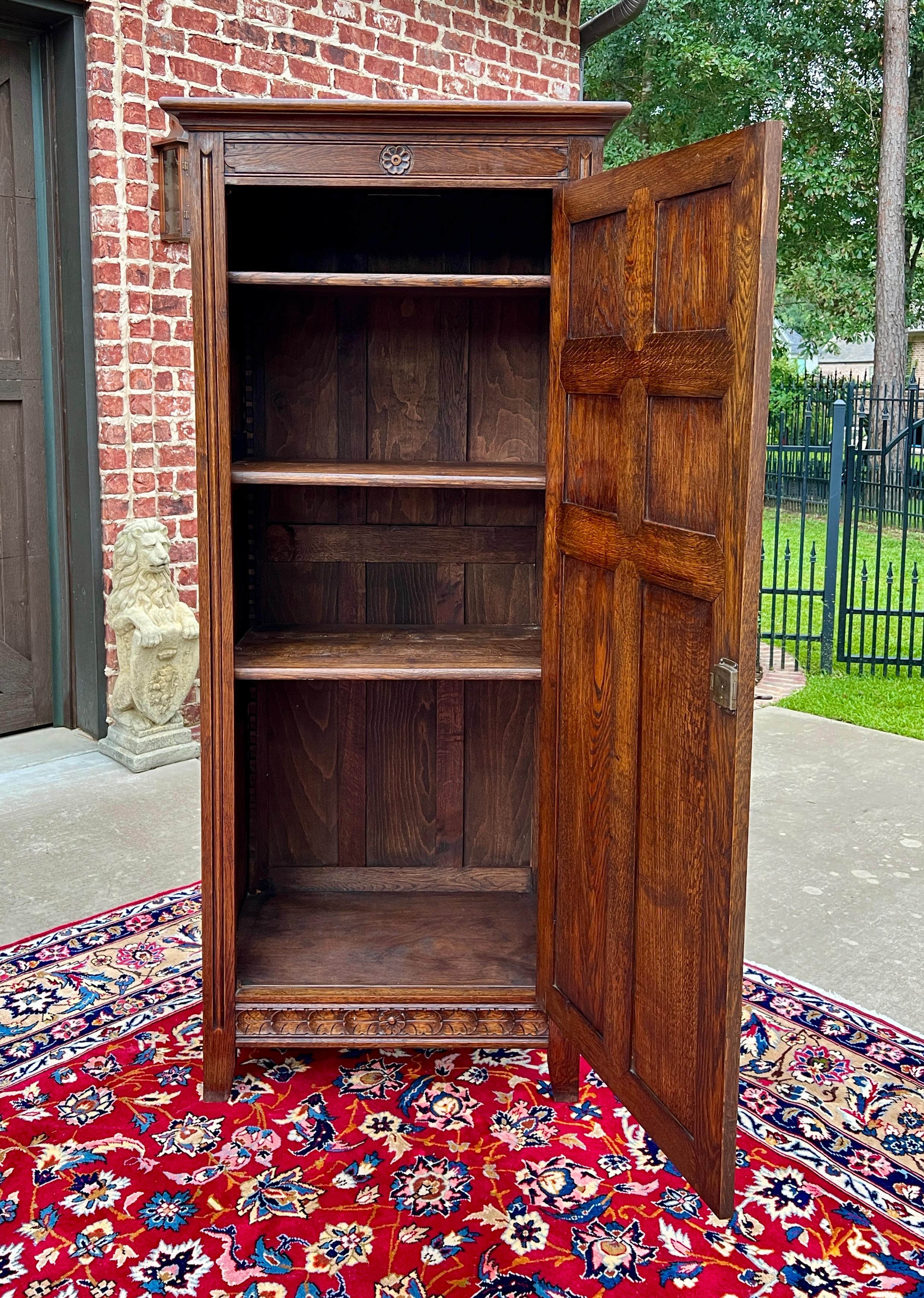 Antique French Armoire Wardrobe Cabinet Linen Closet Gothic Revival Oak c. 1920s 4