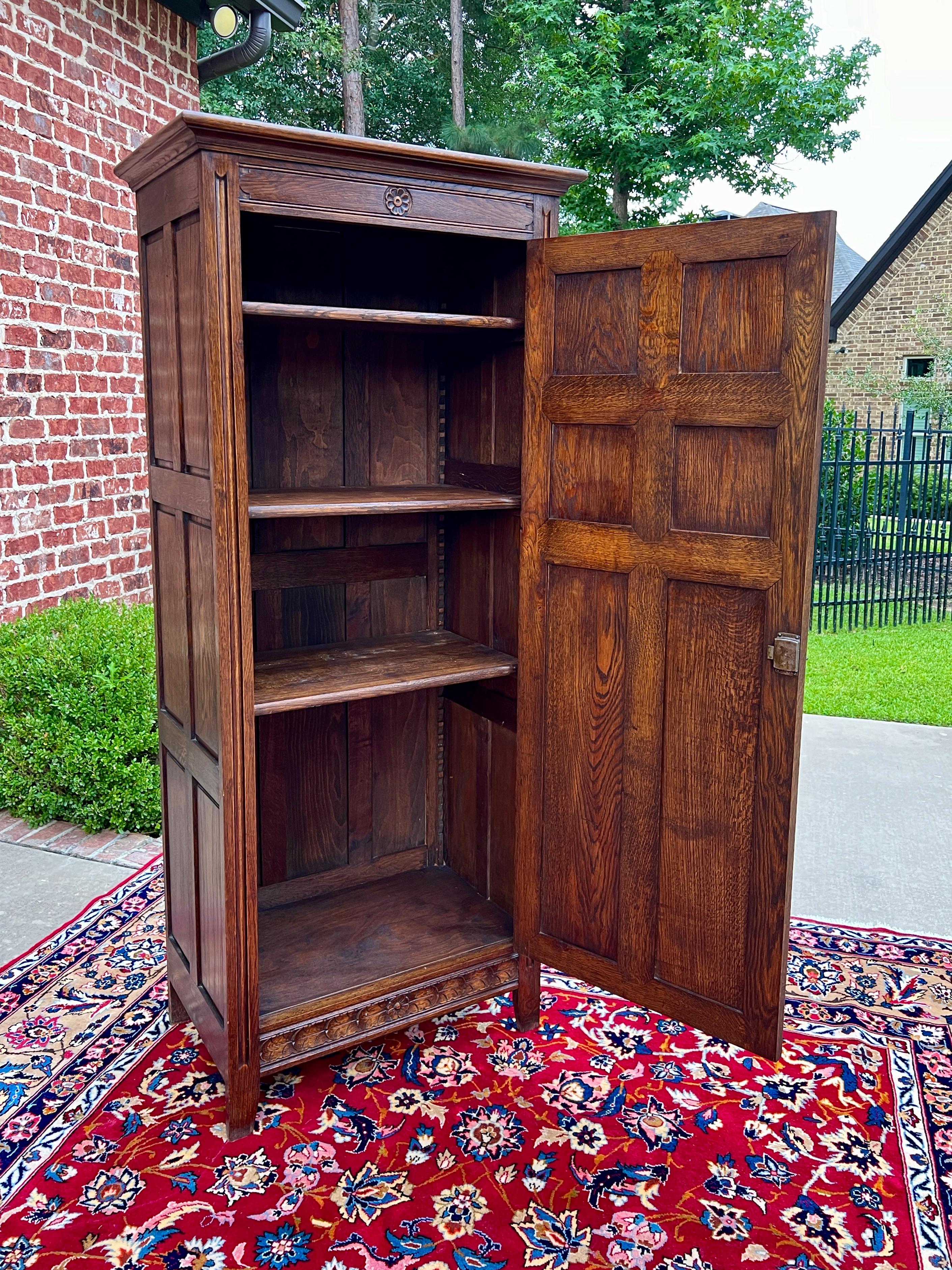 Antique French Armoire Wardrobe Cabinet Linen Closet Gothic Revival Oak c. 1920s 5