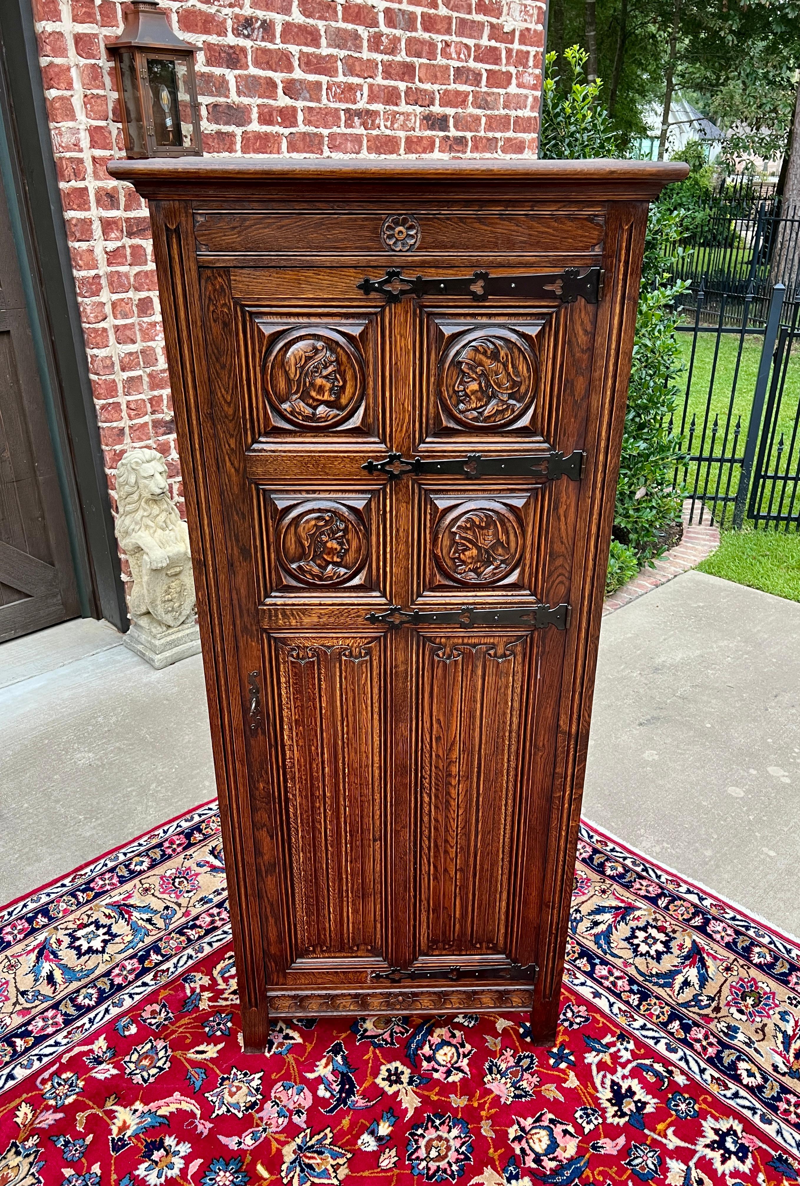 Antique French Armoire Wardrobe Cabinet Linen Closet Gothic Revival Oak c. 1920s 7