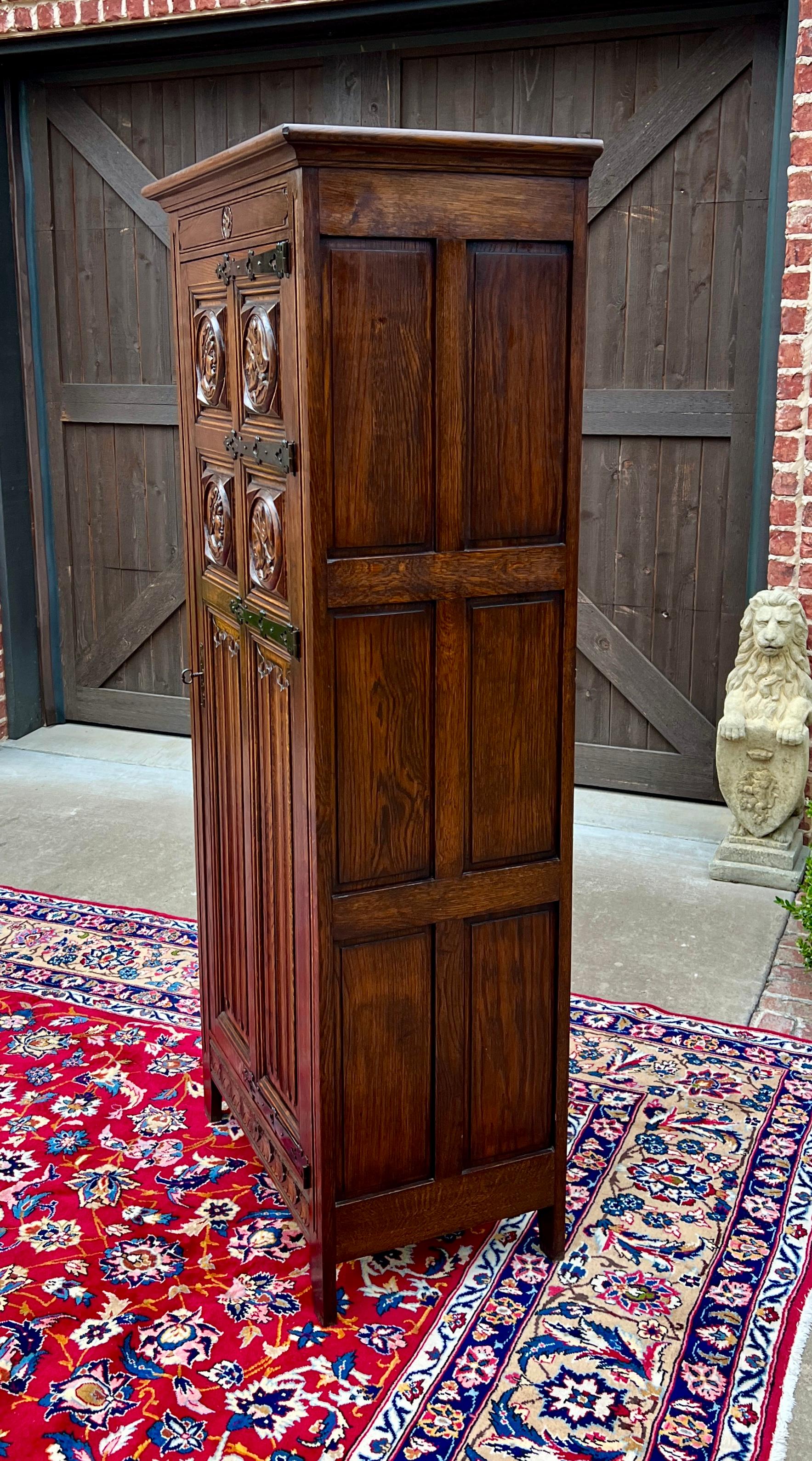 Antique French Armoire Wardrobe Cabinet Linen Closet Gothic Revival Oak c. 1920s 8