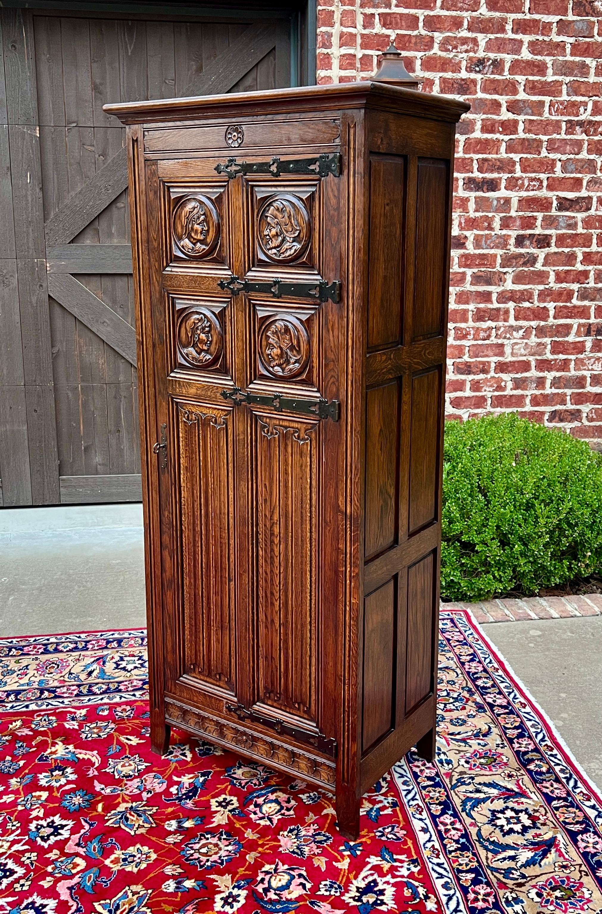 Antique French Armoire Wardrobe Cabinet Linen Closet Gothic Revival Oak c. 1920s 9