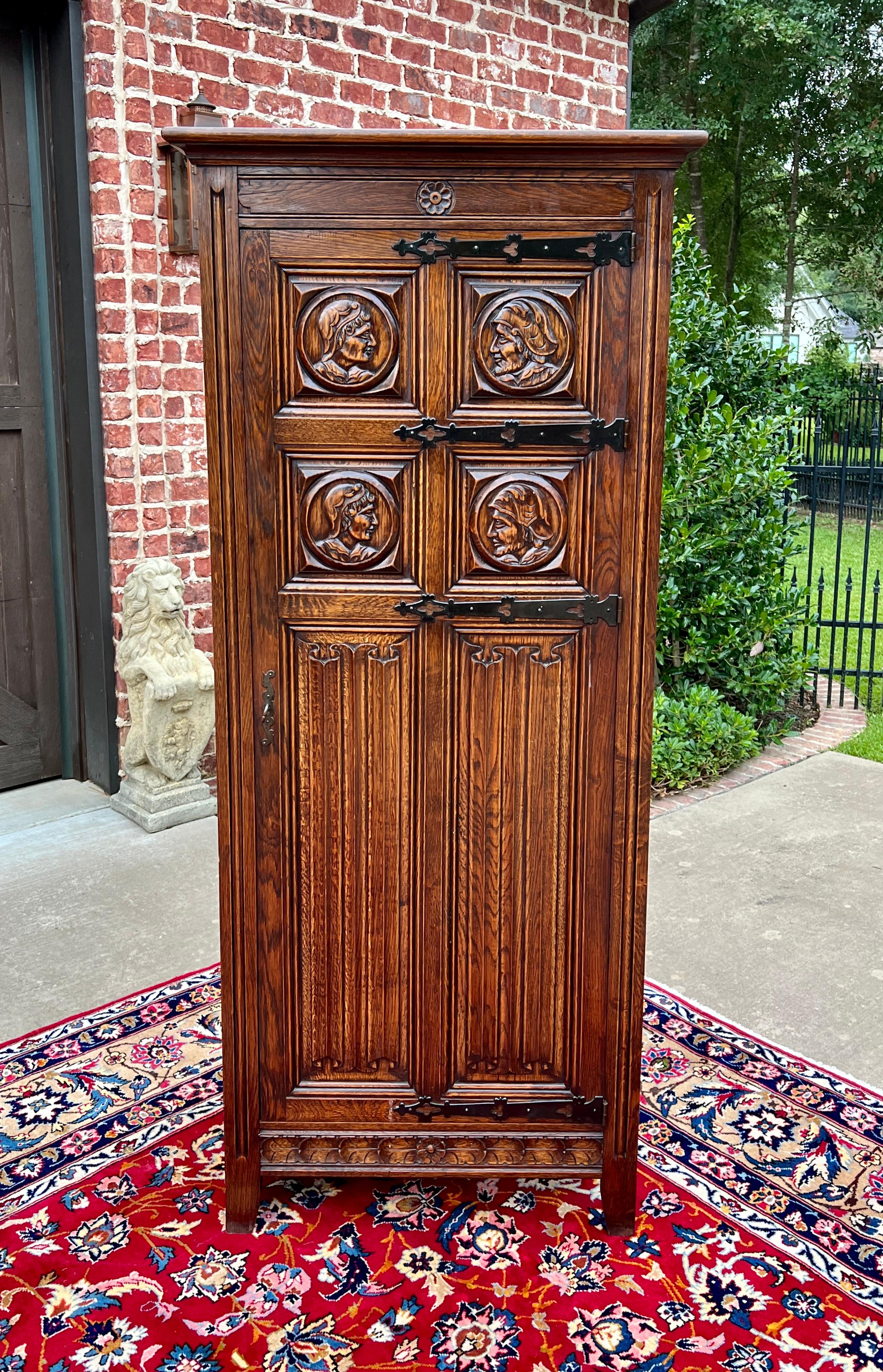 Antique French Armoire Wardrobe Cabinet Linen Closet Gothic Revival Oak c. 1920s 10