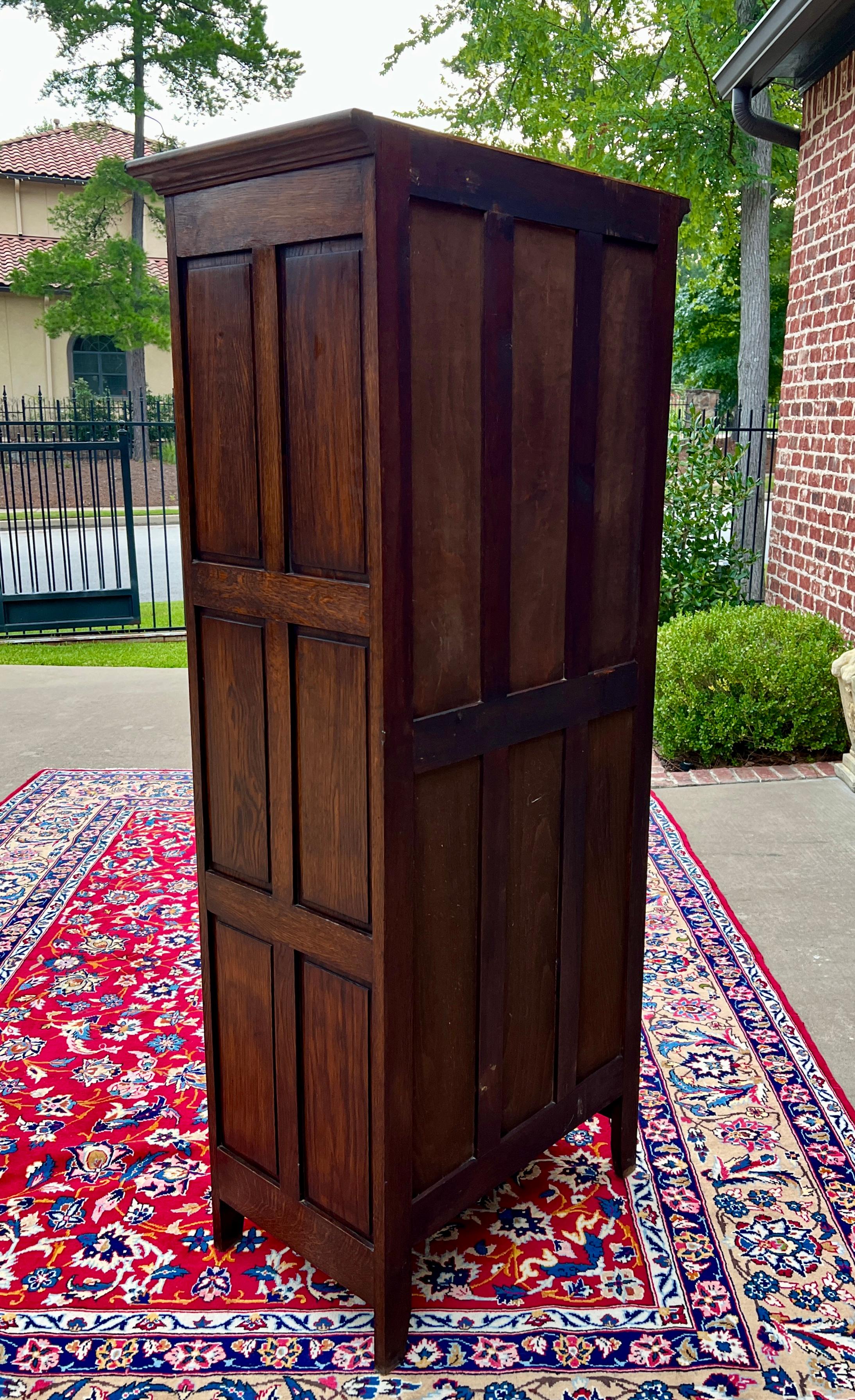 Antique French Armoire Wardrobe Cabinet Linen Closet Gothic Revival Oak c. 1920s 12