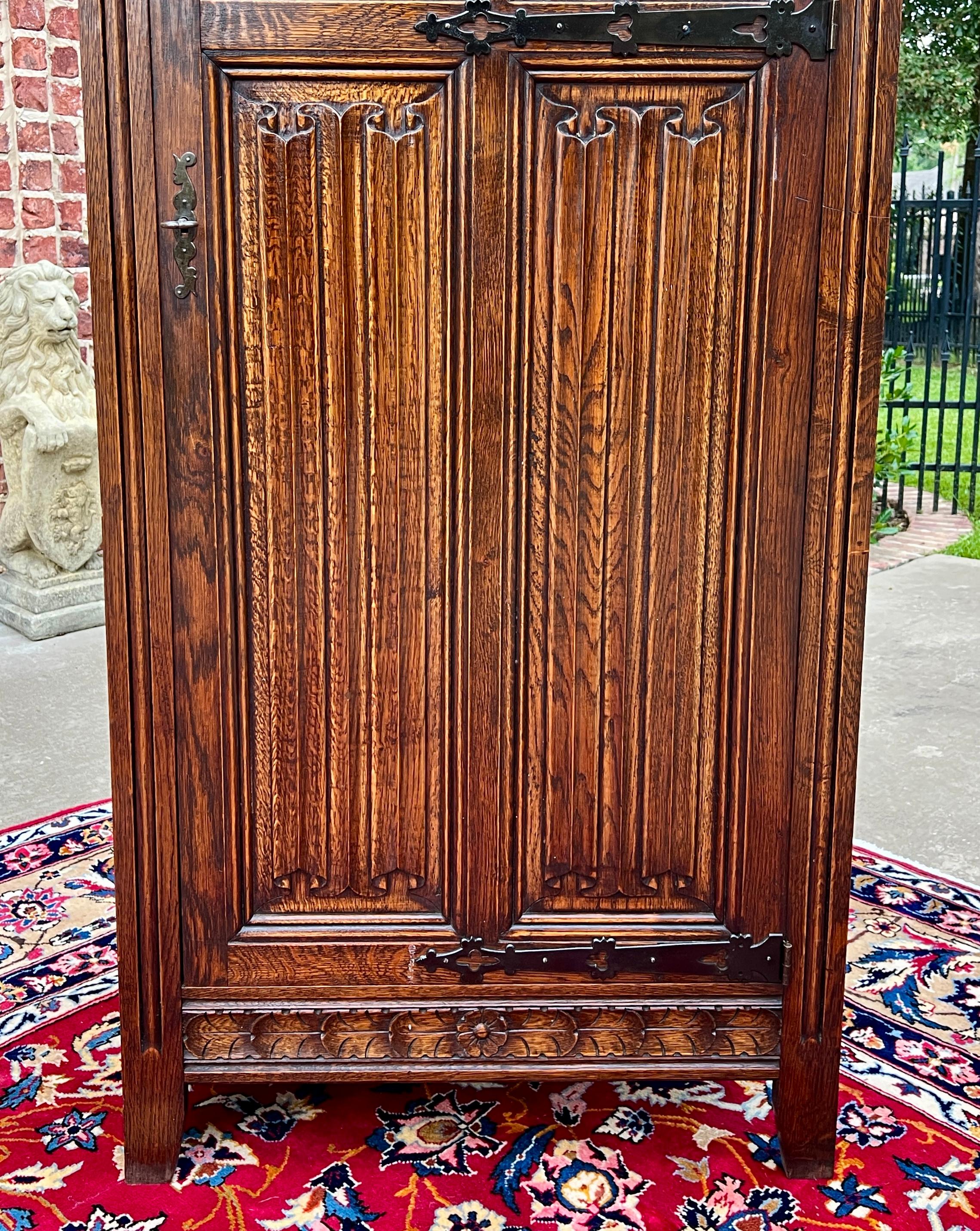 Antique French Armoire Wardrobe Cabinet Linen Closet Gothic Revival Oak c. 1920s 1